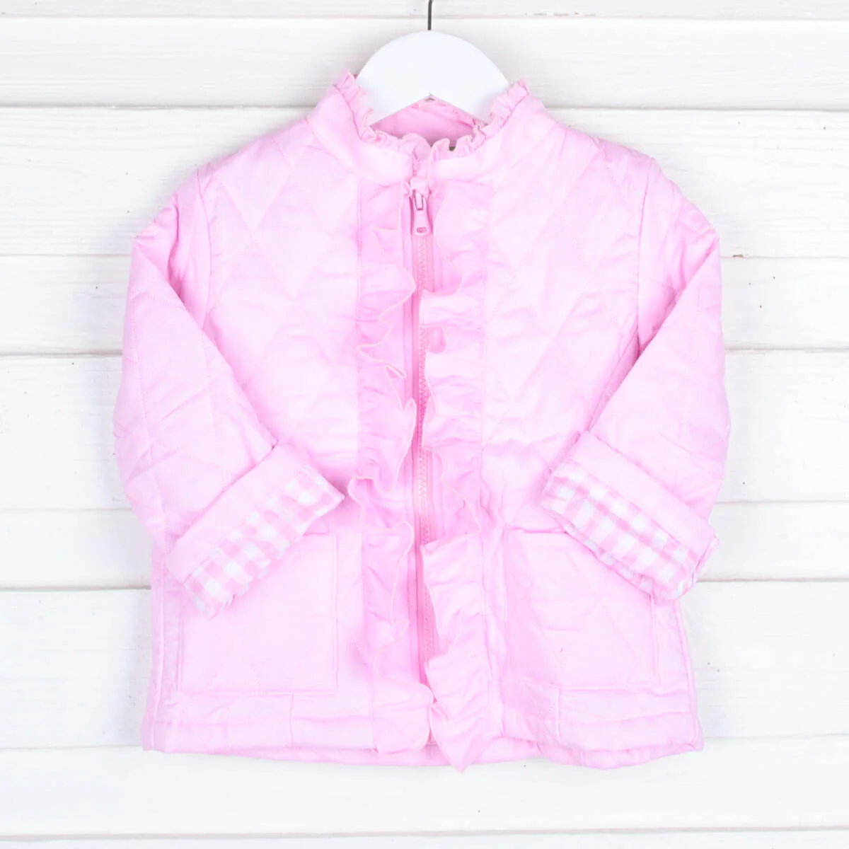 Pink Quilted Ruffle Coat - Image 9