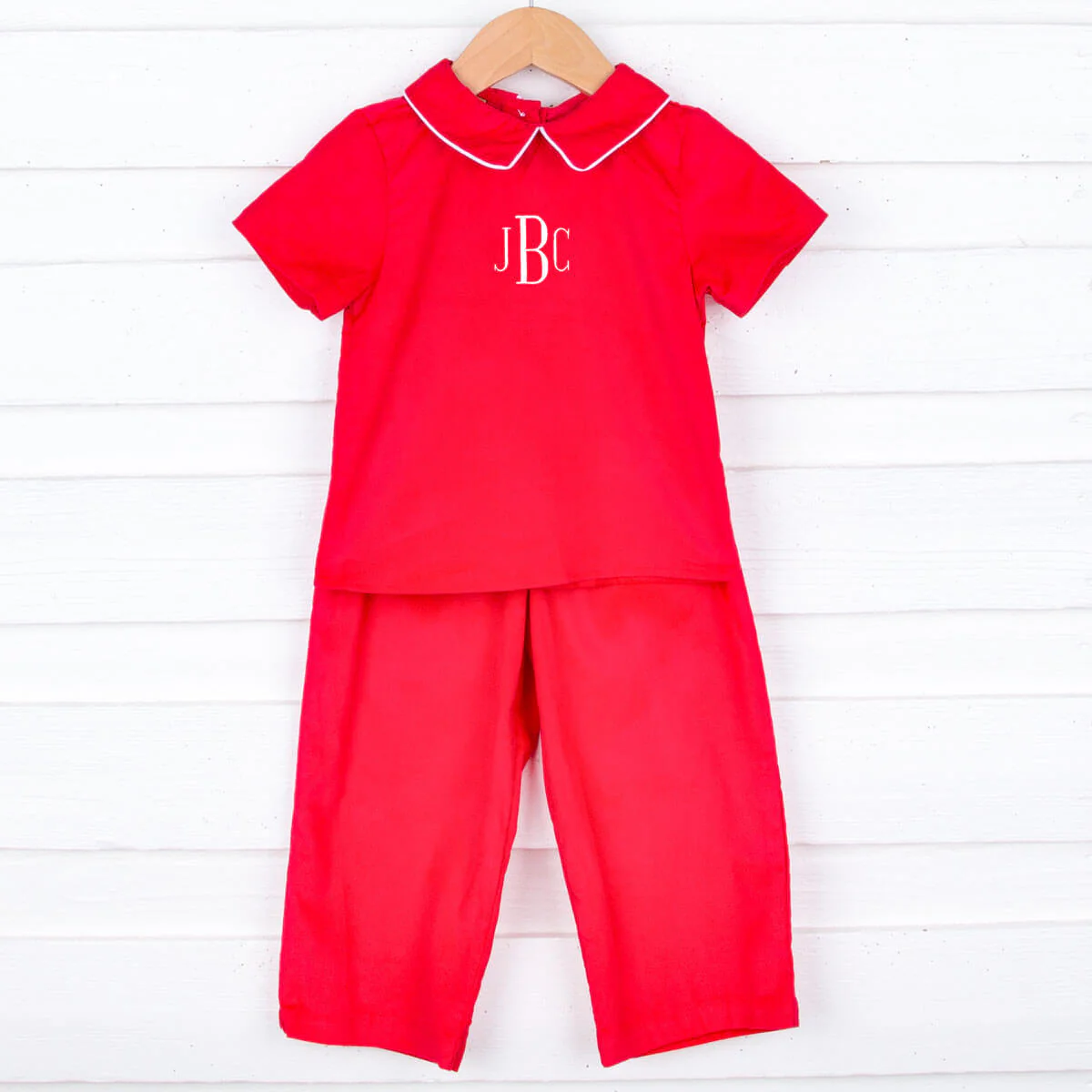 Solid Red Collared Corduroy Collared Pant Set - Image 2
