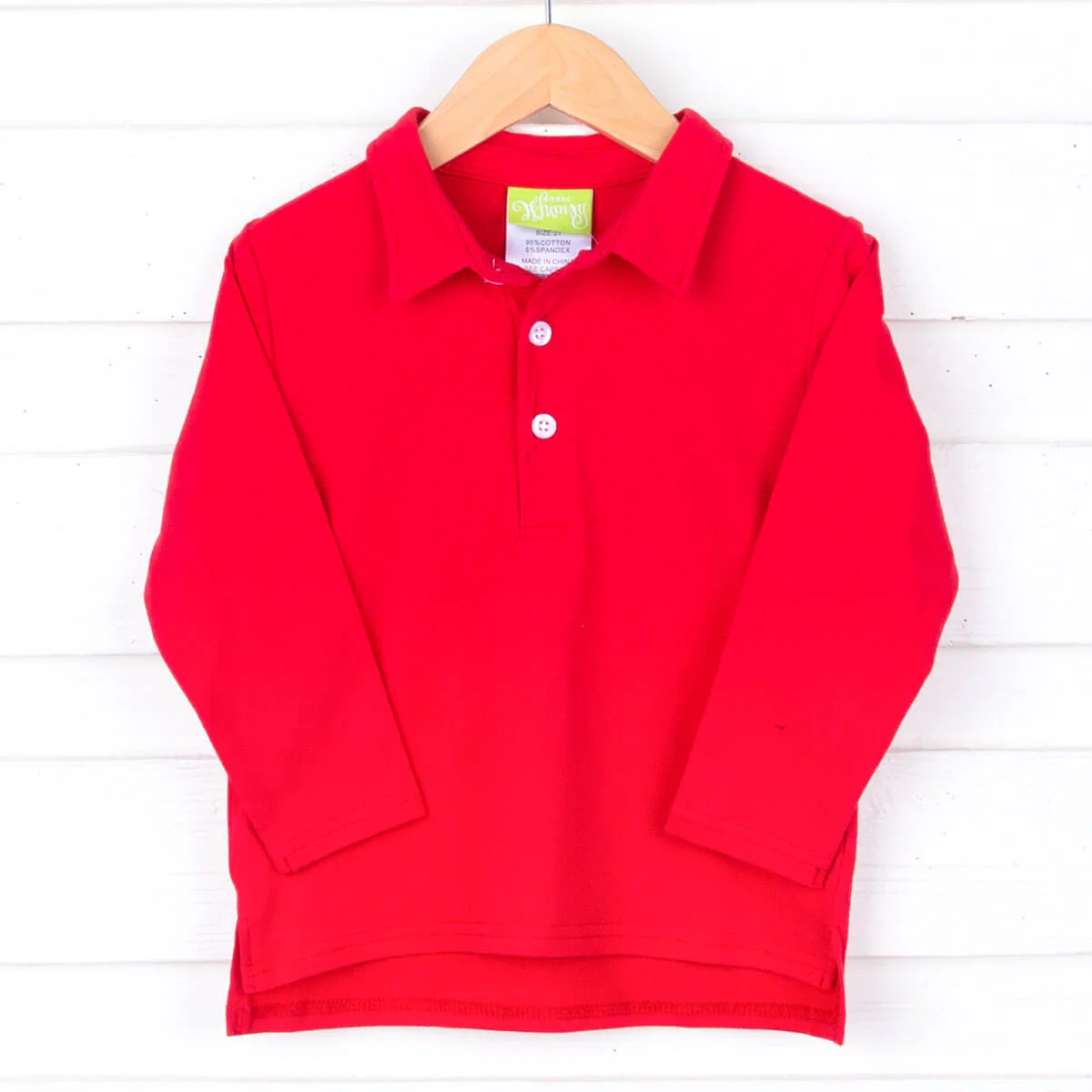 Solid Long Sleeve Polo Shirt Red - Image 2