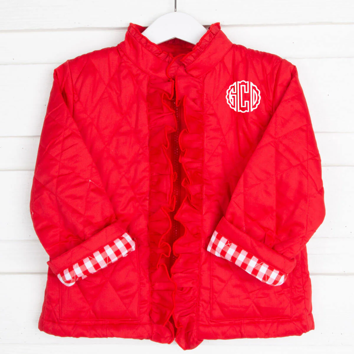 Red Quilted Ruffle Coat - Image 2