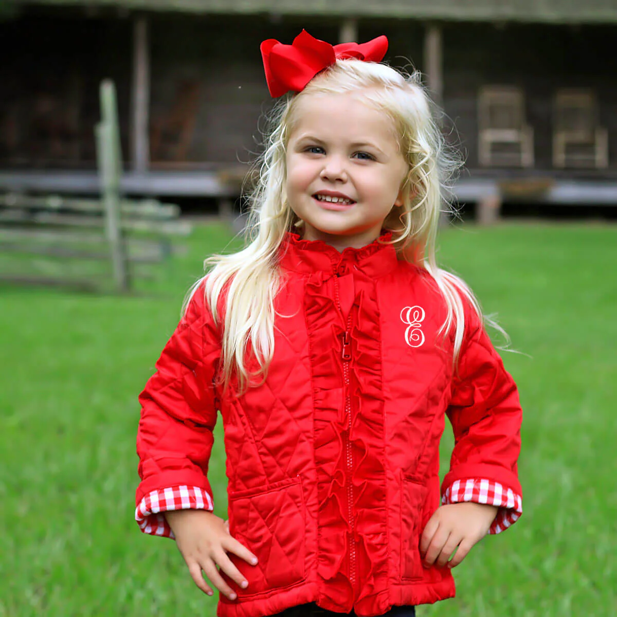 Red Quilted Ruffle Coat - Image 3