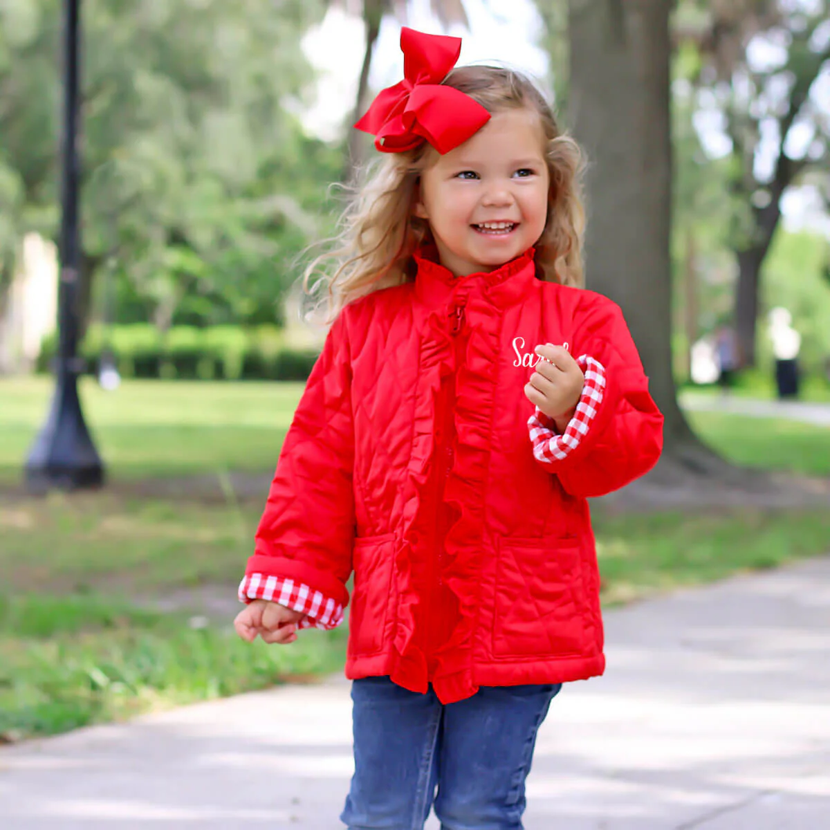Red Quilted Ruffle Coat - Image 5