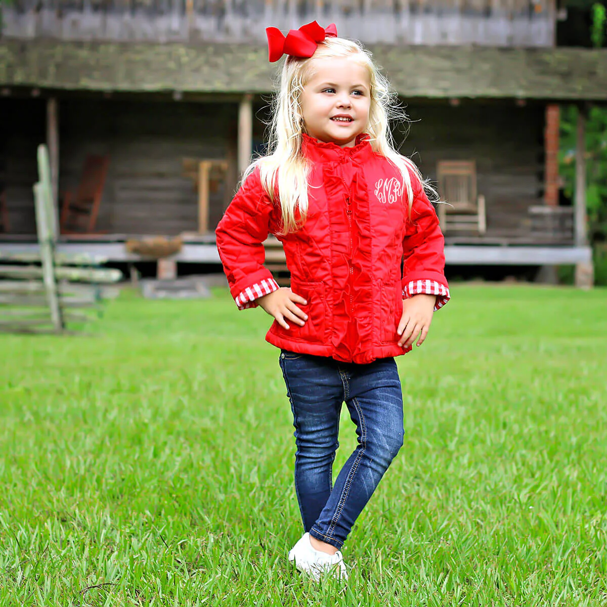 Red Quilted Ruffle Coat - Image 6