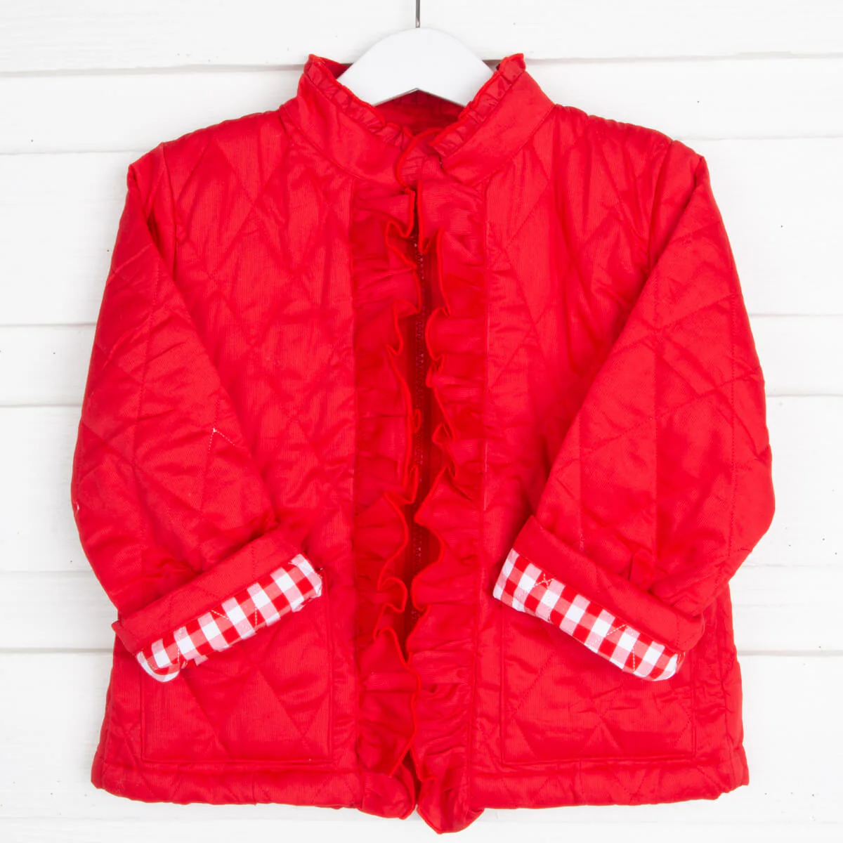 Red Quilted Ruffle Coat - Image 7