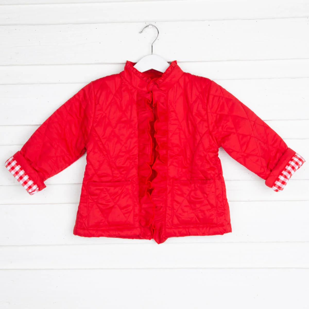 Red Quilted Ruffle Coat - Image 8