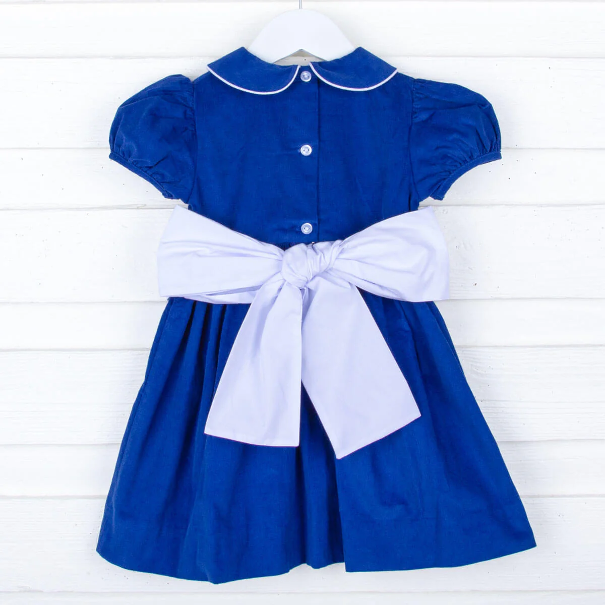 Solid Royal Blue Corduroy Sash Dress - Image 2
