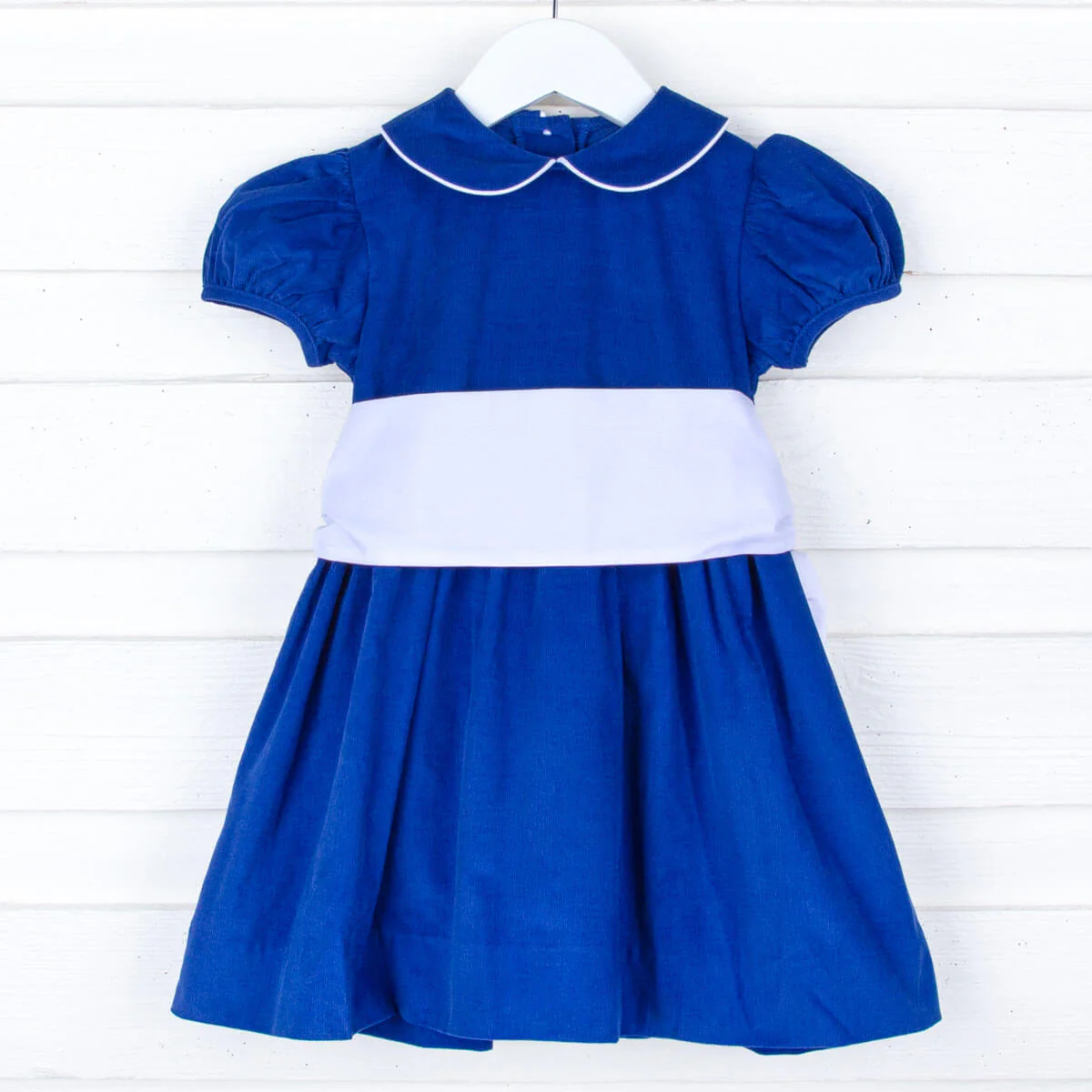 Solid Royal Blue Corduroy Sash Dress - Image 3