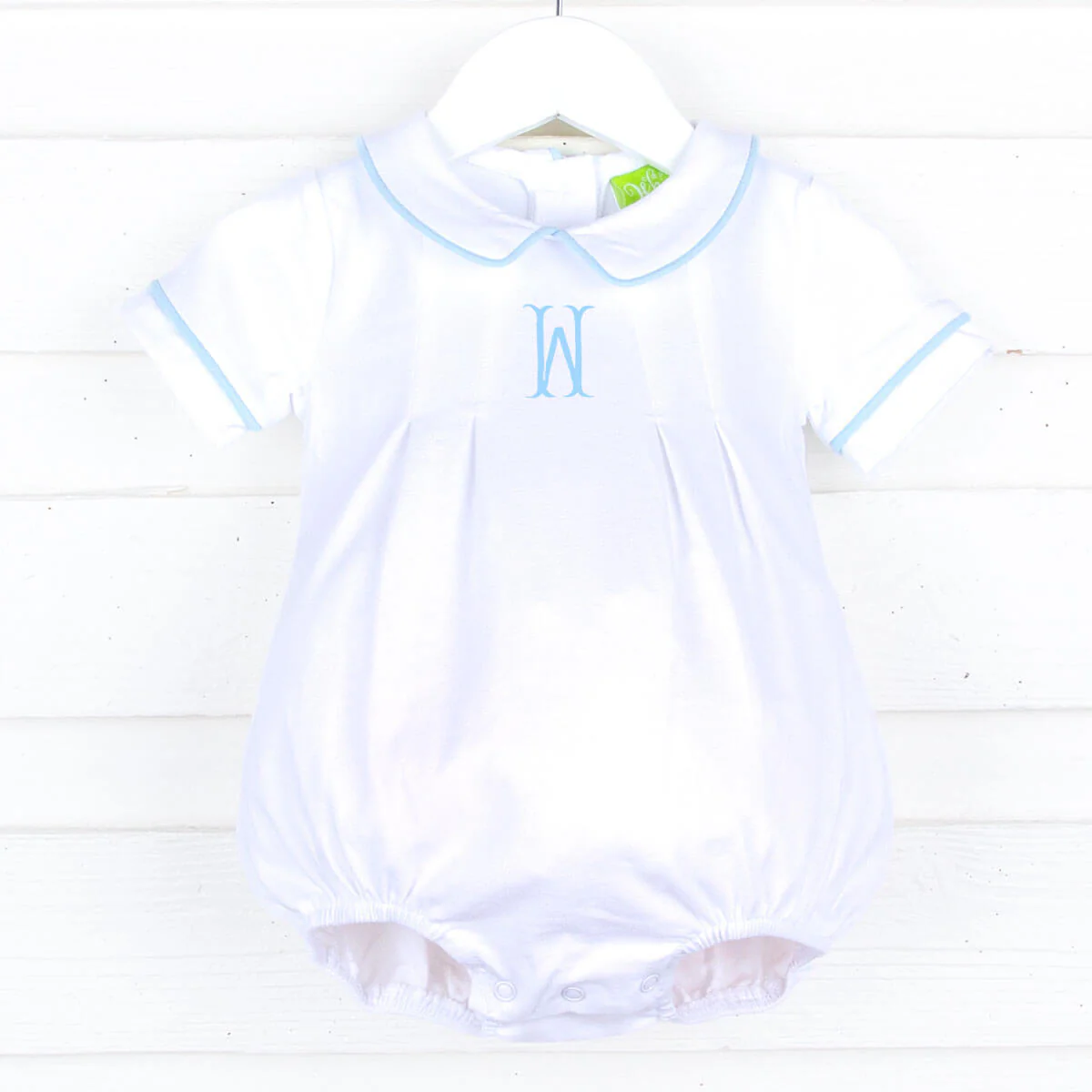 Solid White Blue Trim Collared Bubble - Image 2