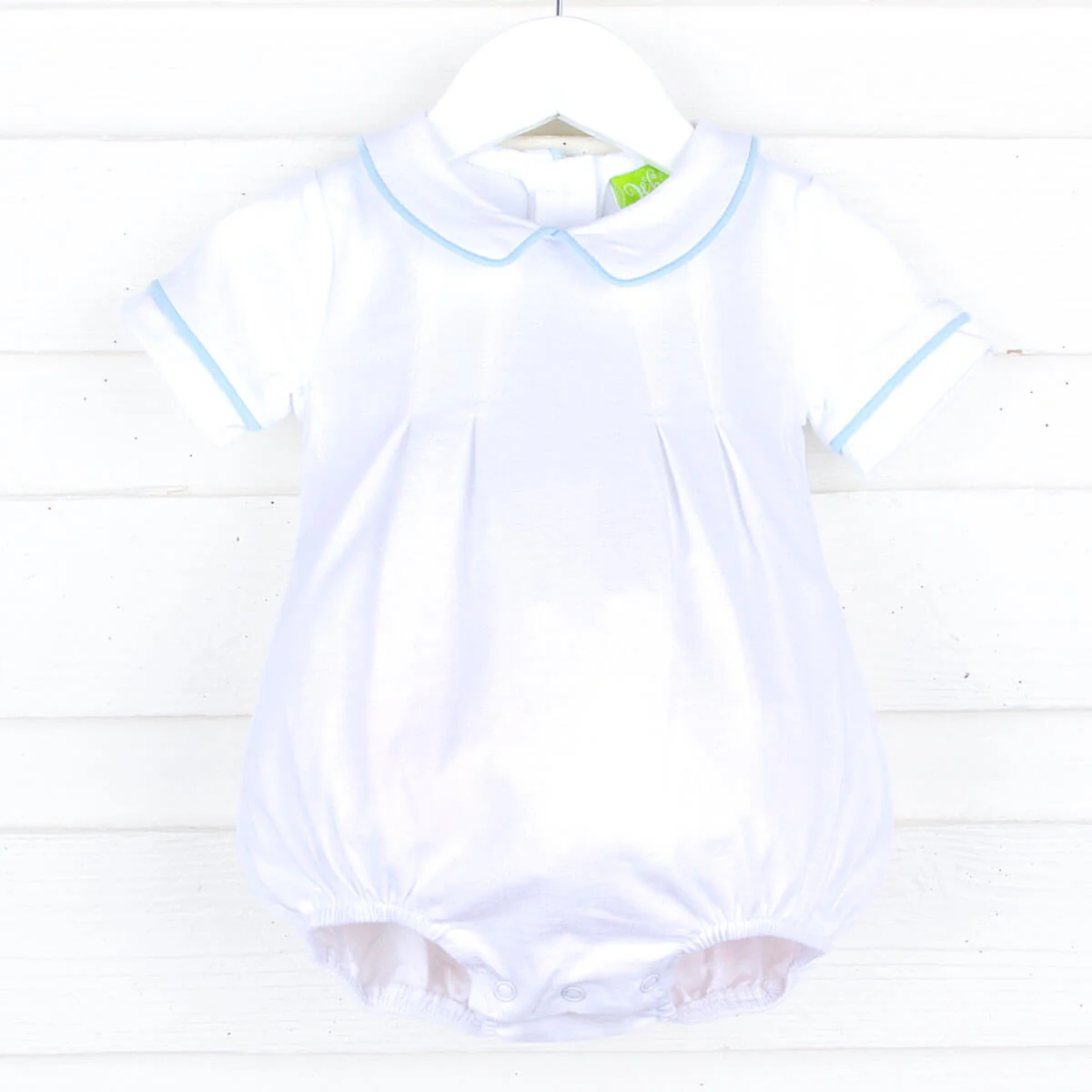 Solid White Blue Trim Collared Bubble - Image 4