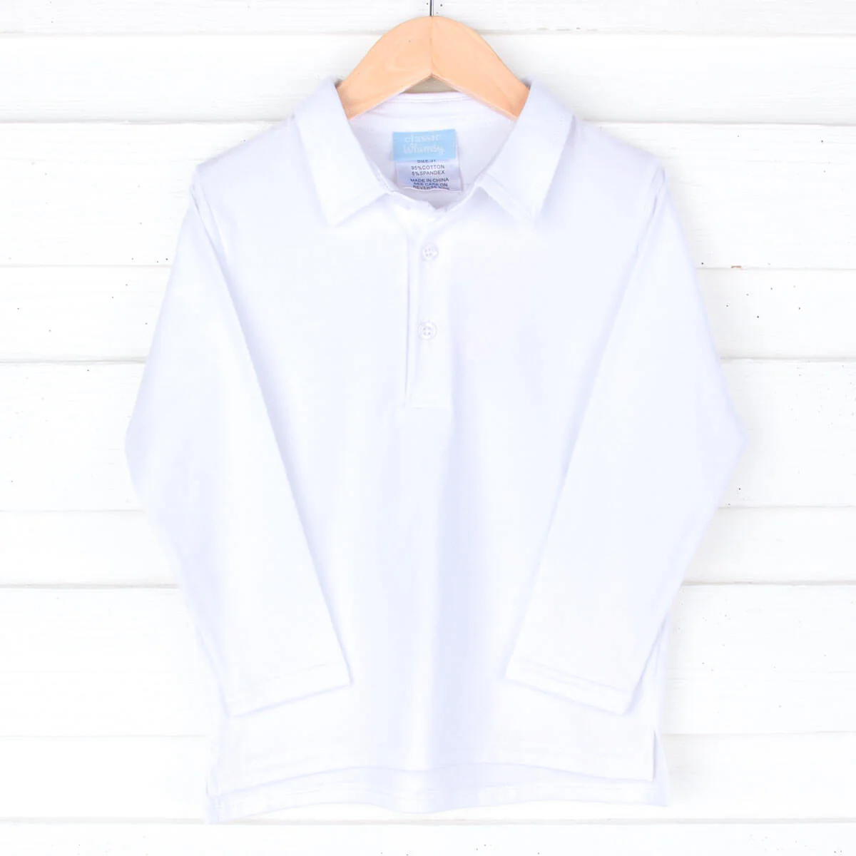 Solid White Long Sleeve Polo - Image 2