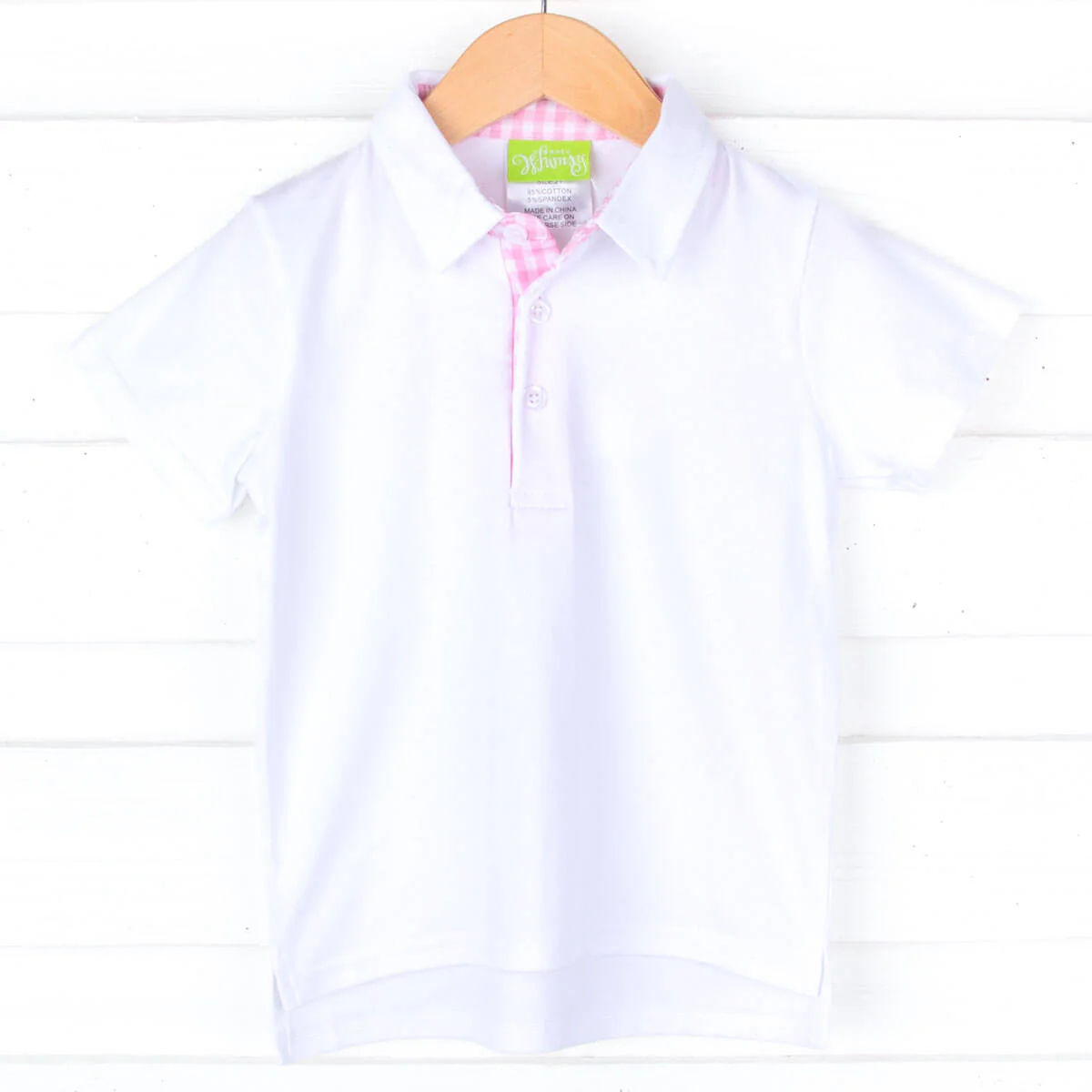 White Polo Pink Gingham Accent - Image 2