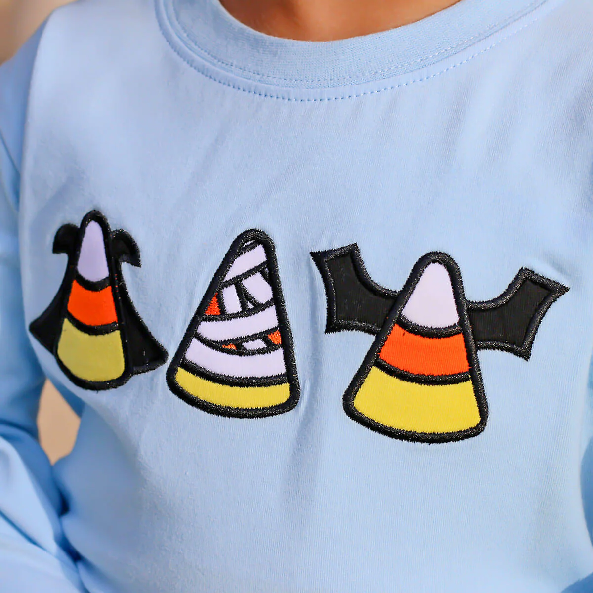 Spooky Candy Corn Light Blue Long Sleeve Shirt - Image 3