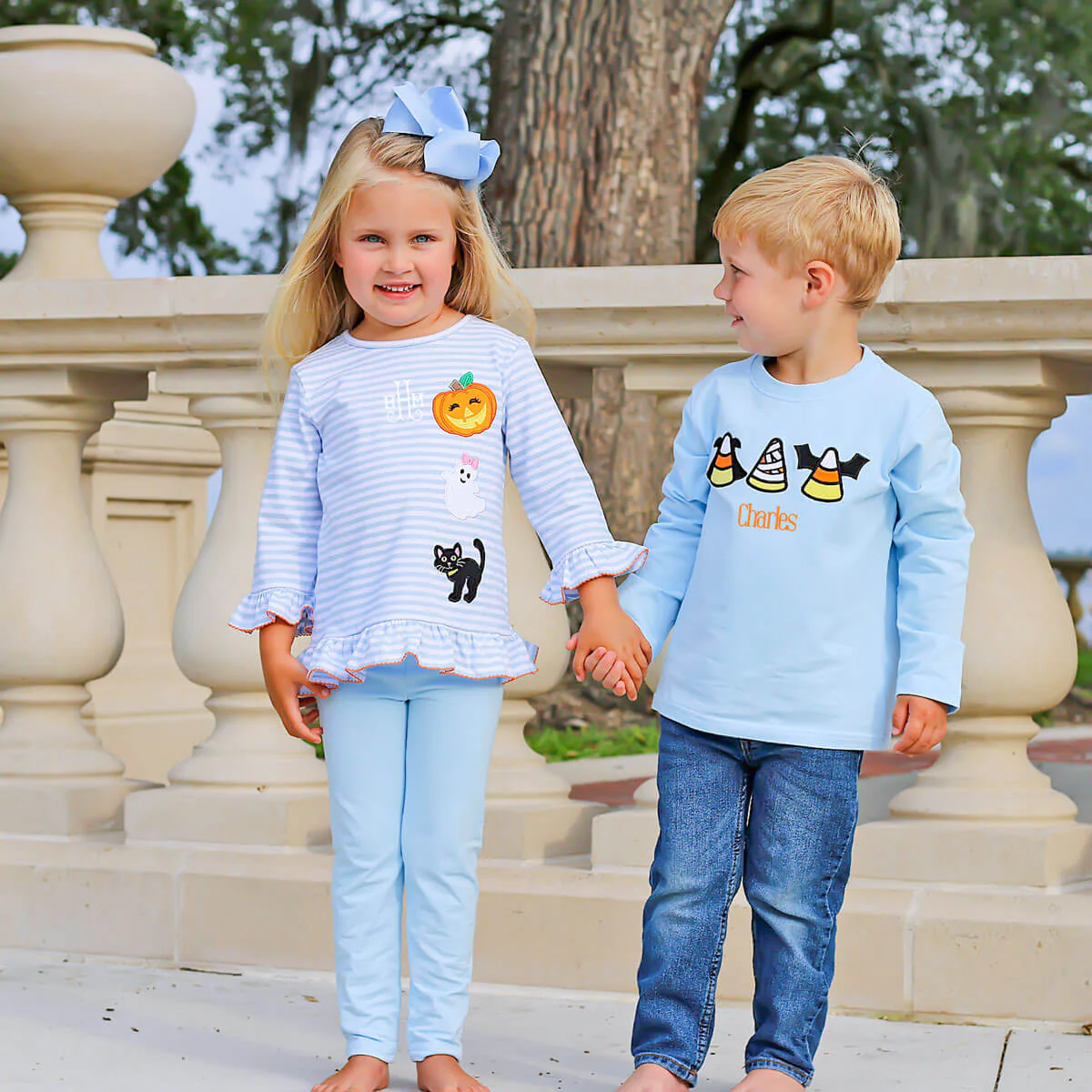 Spooky Candy Corn Light Blue Long Sleeve Shirt - Image 4