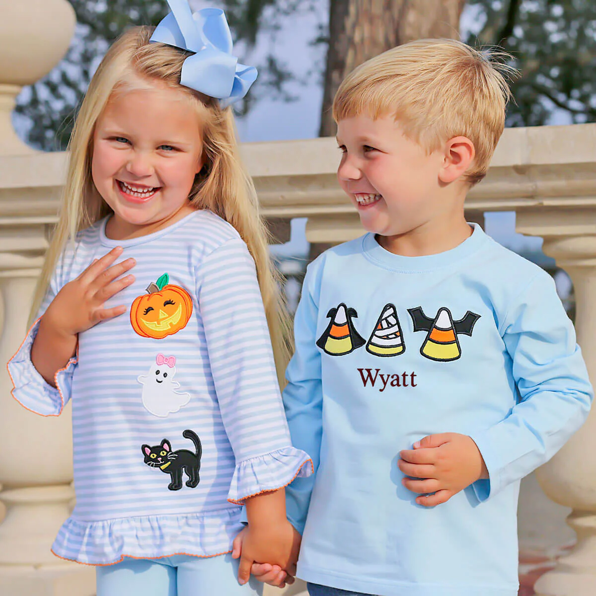Spooky Candy Corn Light Blue Long Sleeve Shirt - Image 5