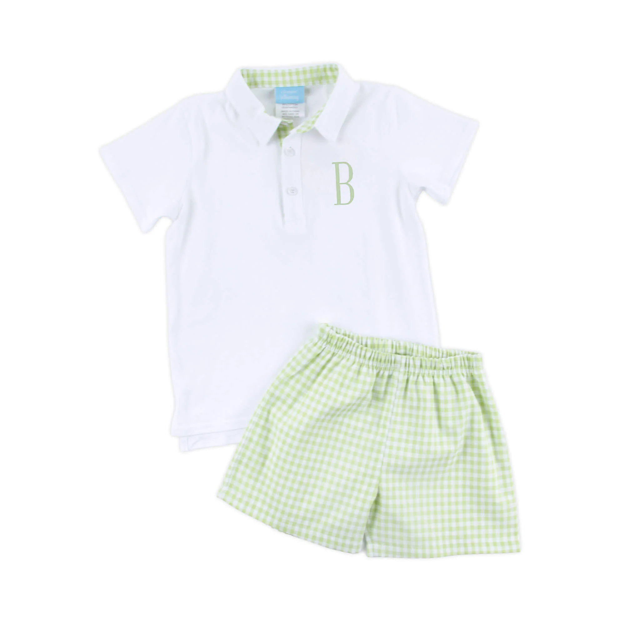 Spring Days Light Green Gingham Polo Short Set - Image 2