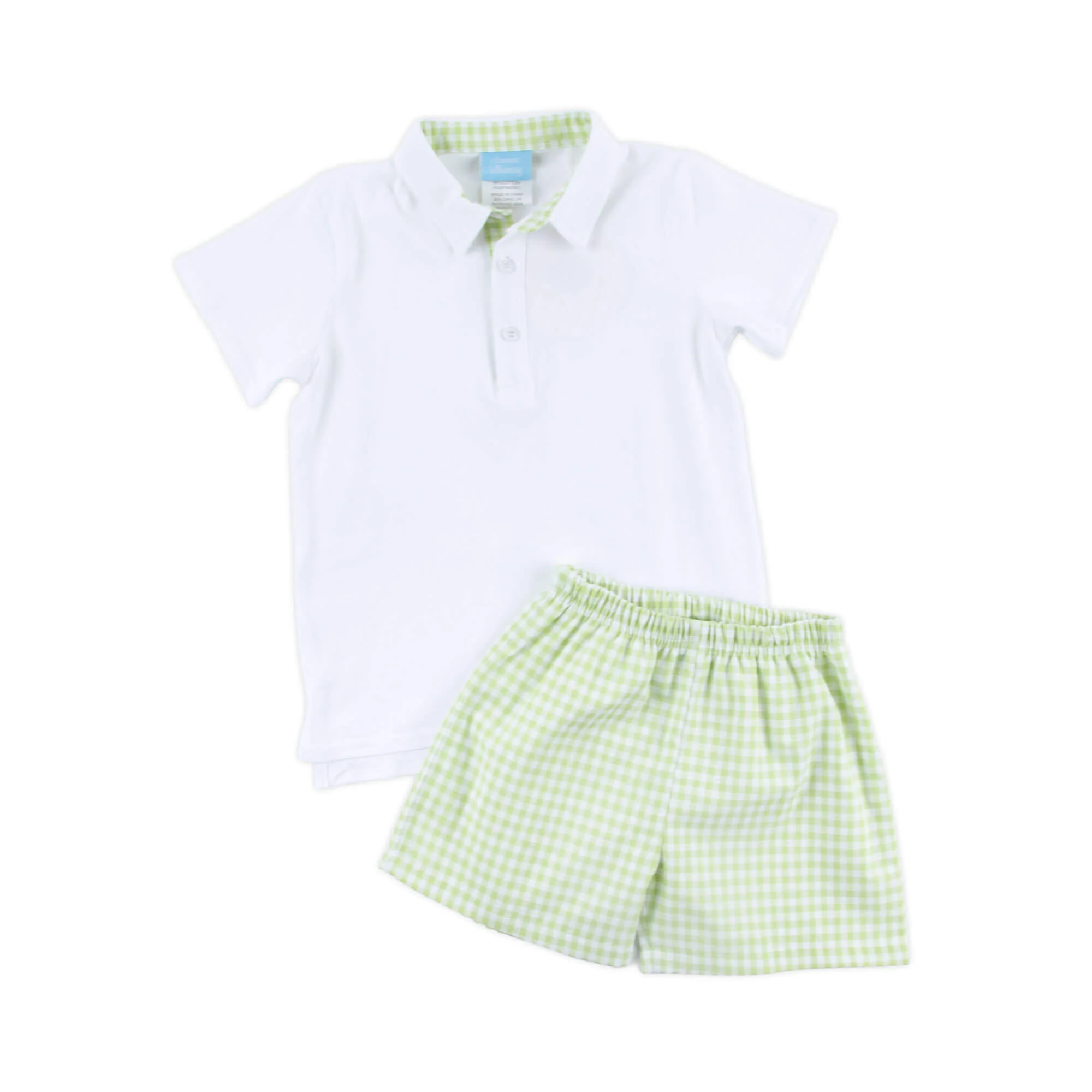 Spring Days Light Green Gingham Polo Short Set - Image 4