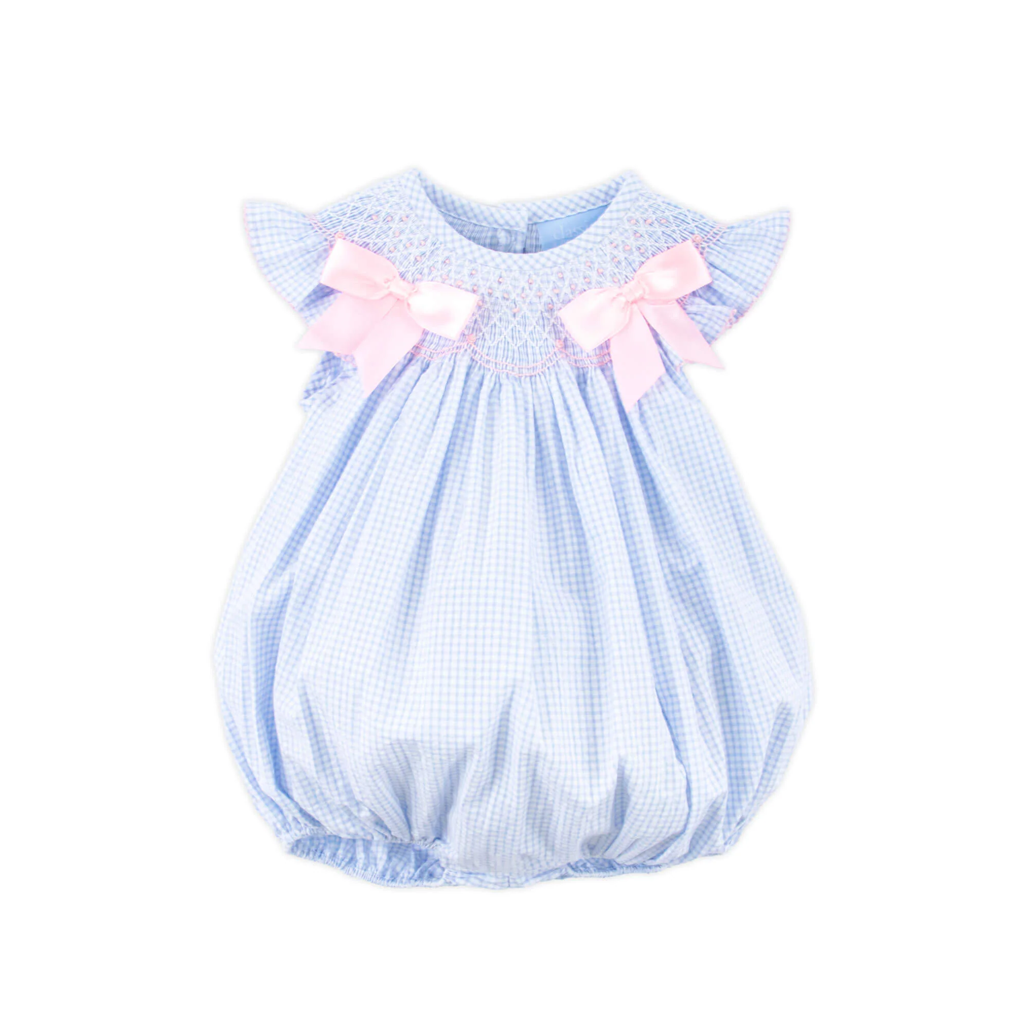 Spring In Blue Seersucker Smocked Bow Bubble - Image 2
