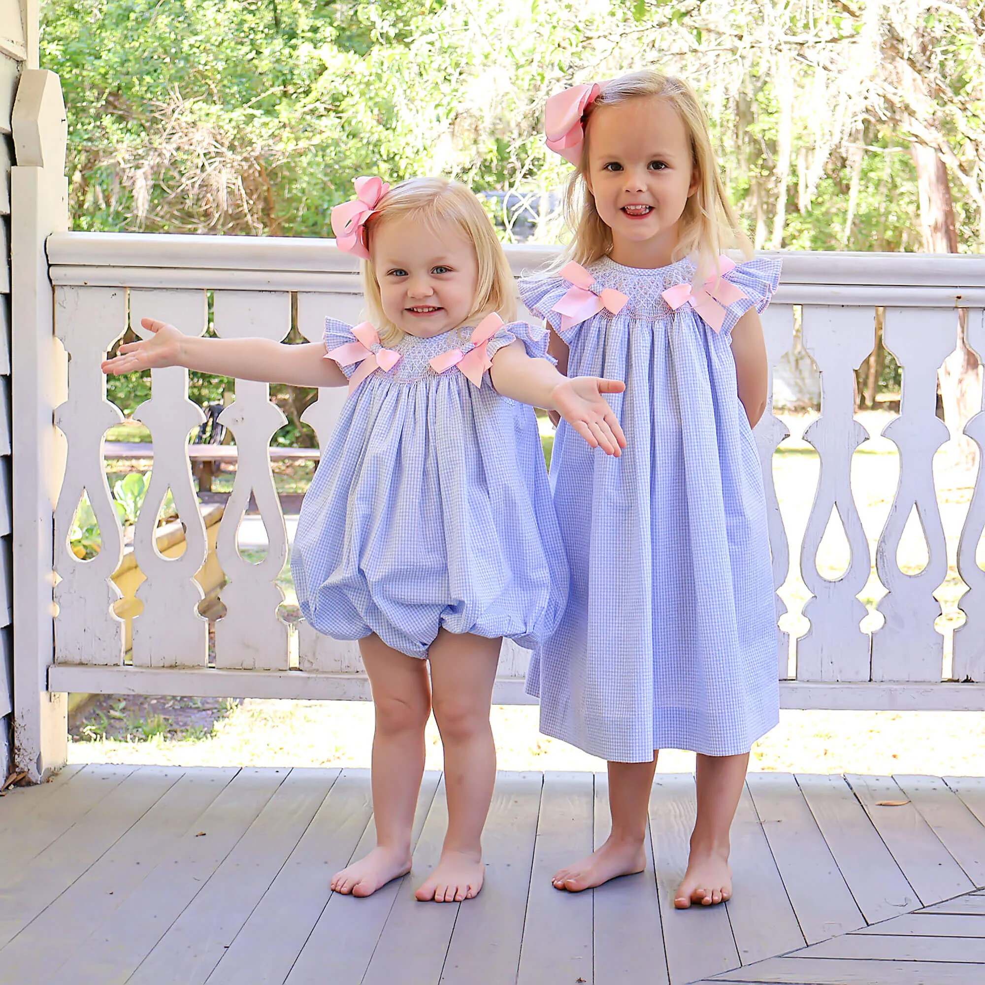 Spring In Blue Seersucker Smocked Bow Bubble - Image 5
