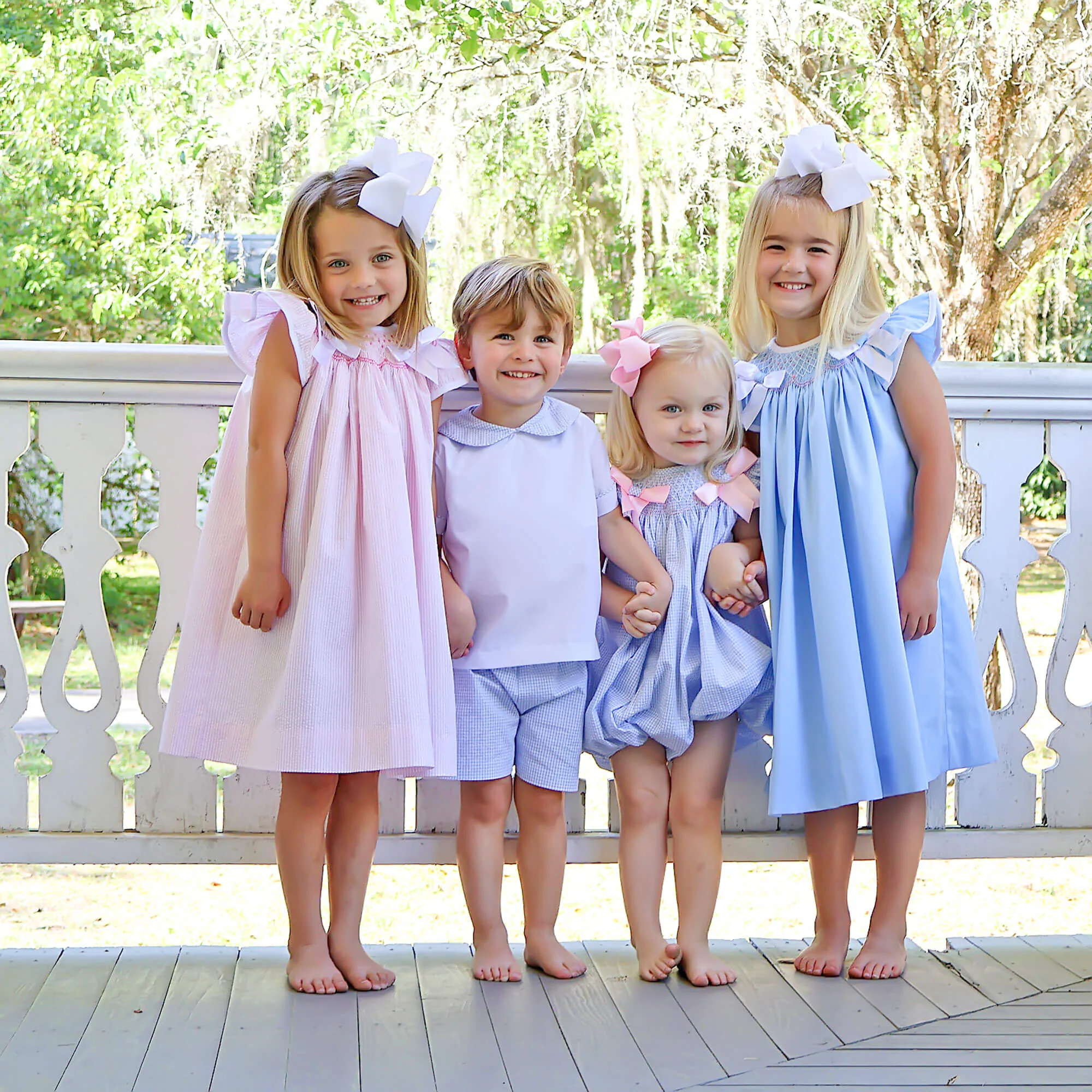 Pretty In Pink Stripe Smocked Bow Bubble - Image 4