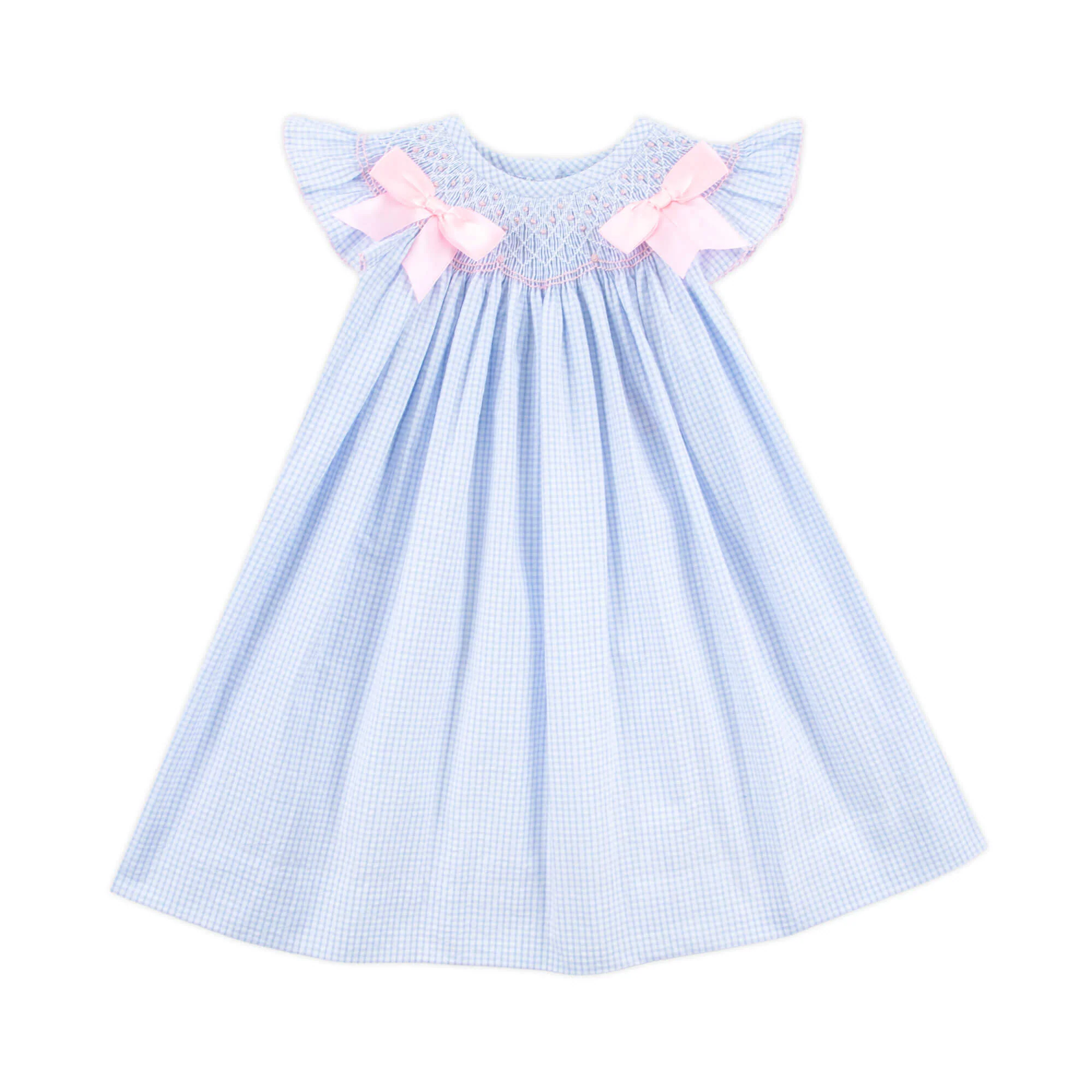 Spring In Blue Seersucker Smocked Bow Dress - Image 2