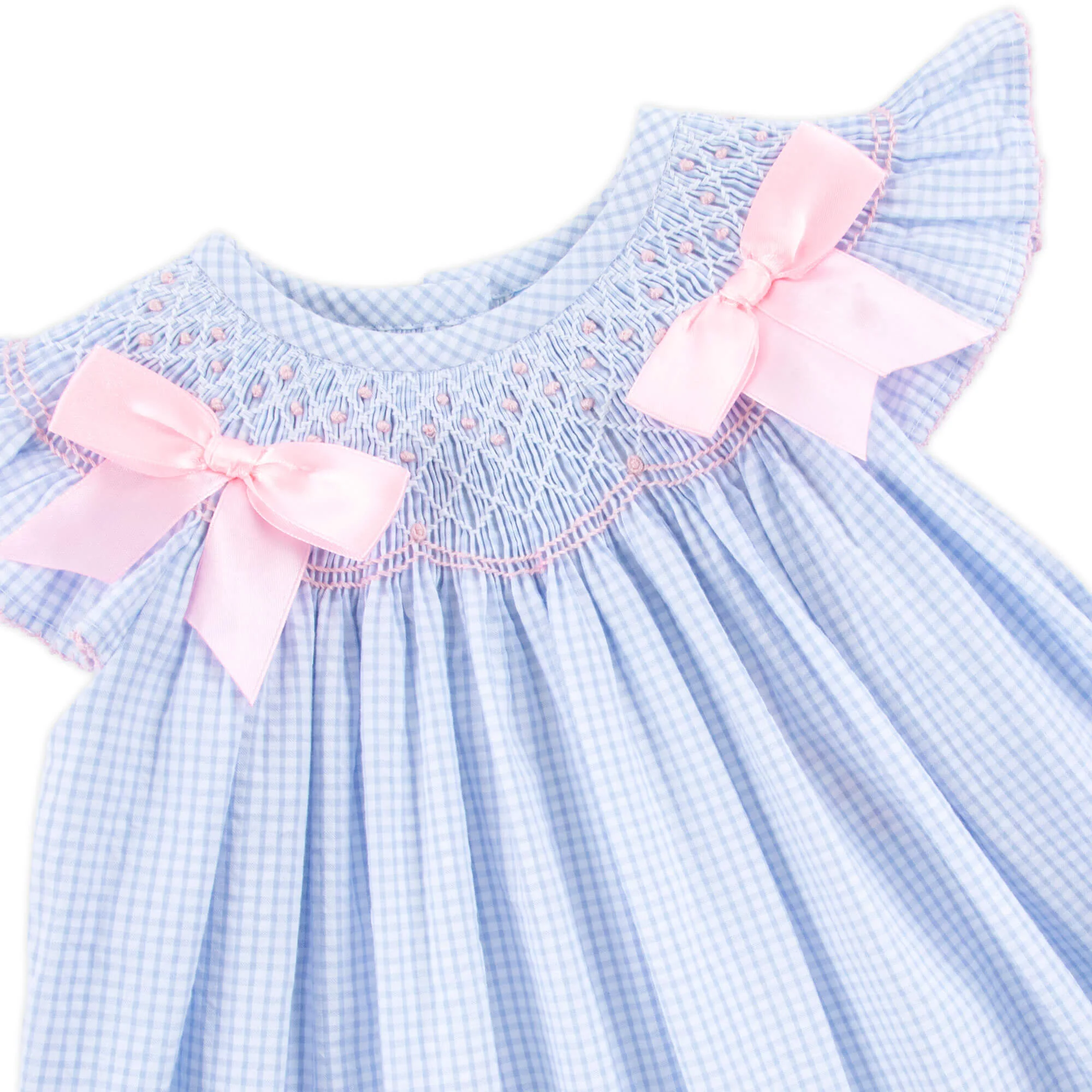 Spring In Blue Seersucker Smocked Bow Dress - Image 5