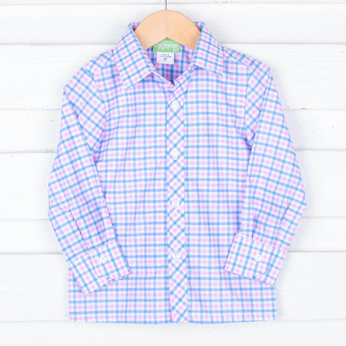 Spring Pink and Blue Button Down Shirt - Image 2