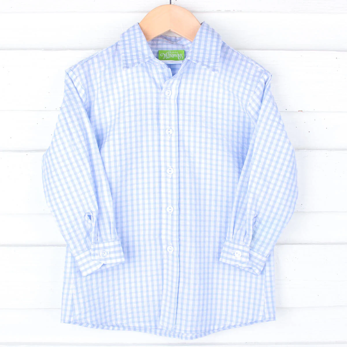 Light Blue Check Seersucker Button Down Shirt - Image 2