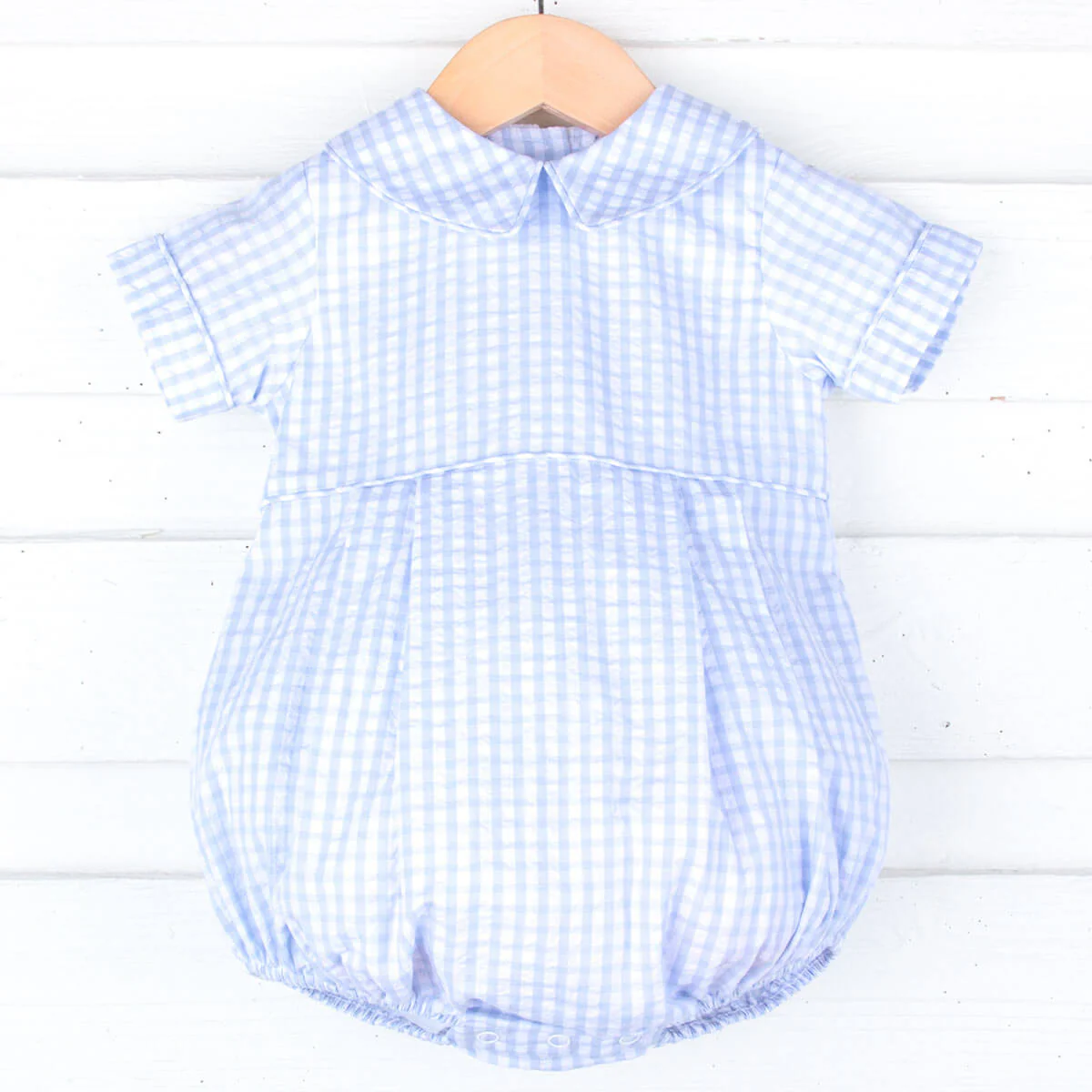 Light Blue Seersucker Check Collared Bubble - Image 2