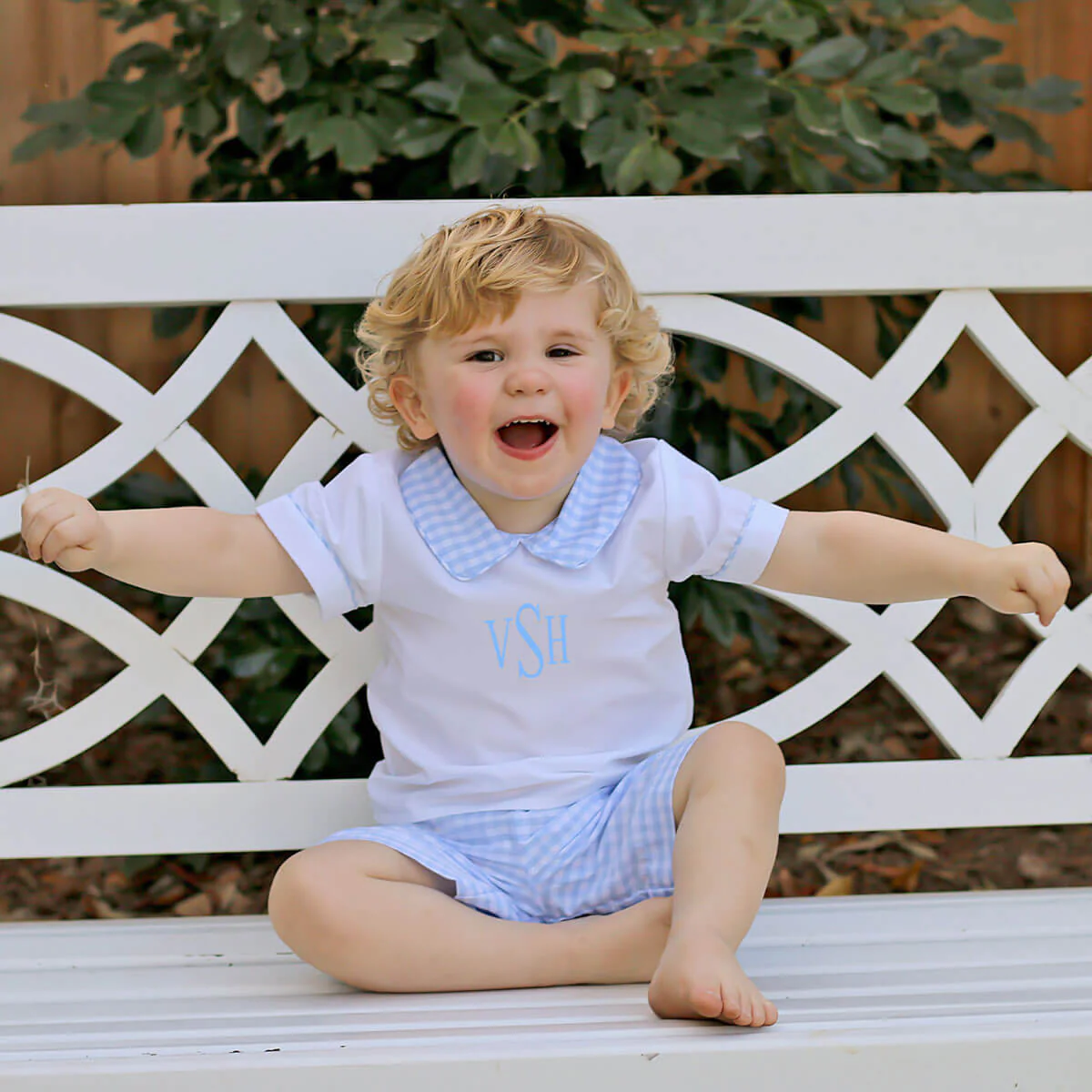 Light Blue Seersucker Check Collared Short Set - Image 3