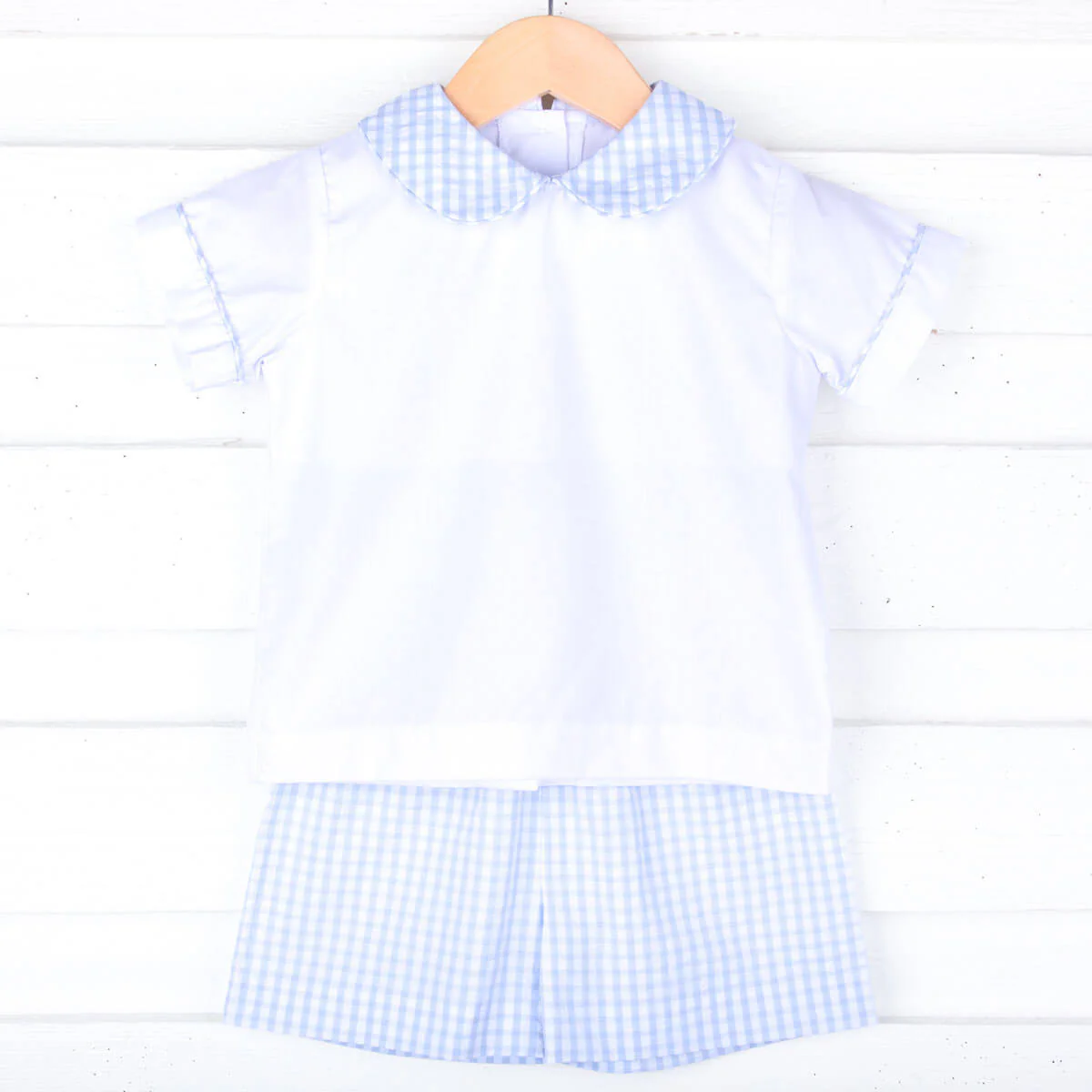 Light Blue Seersucker Check Collared Short Set - Image 4