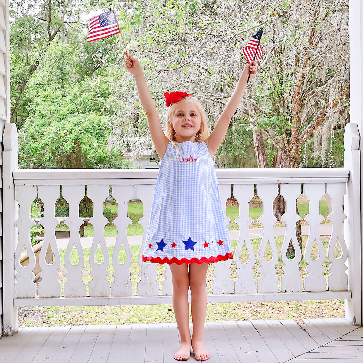 Star Spangled Light Blue Gingham Eleanor Dress - Image 3