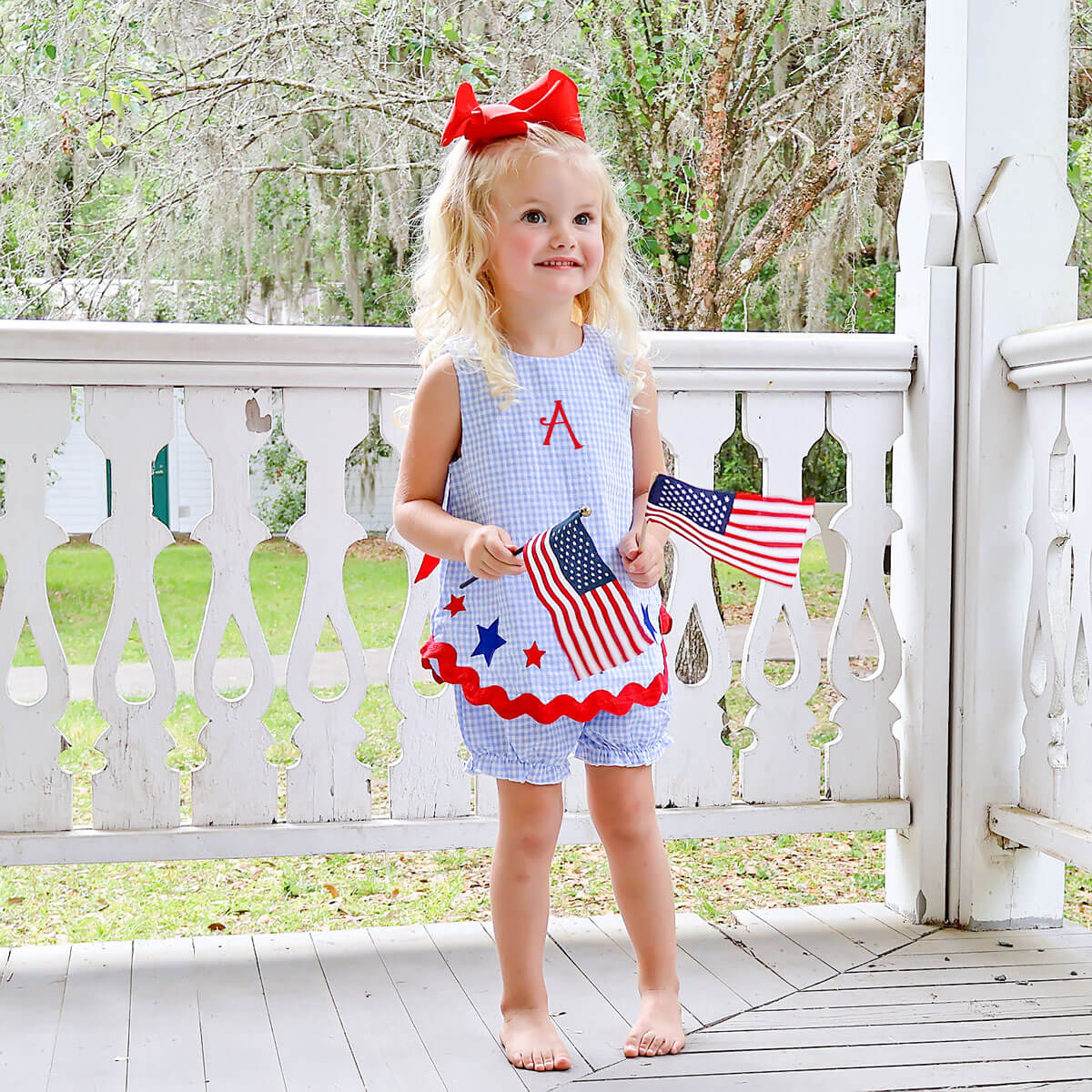 Star Spangled Light Blue Gingham Sadie Bloomer Set - Image 4