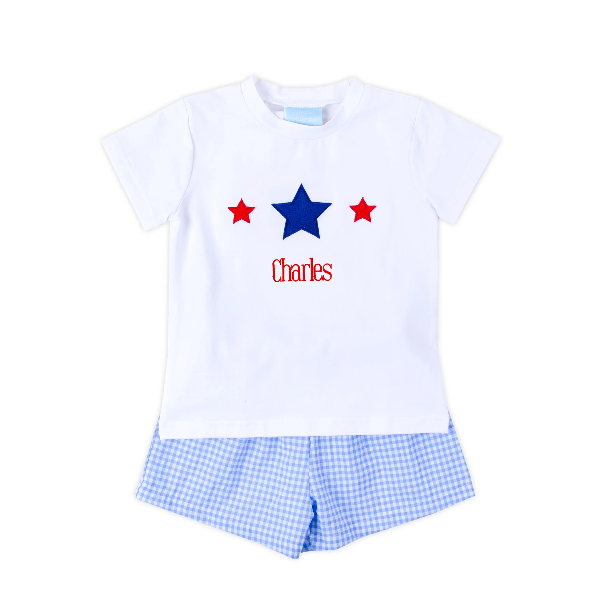 Star Spangled Light Blue Gingham Short Set - Image 2