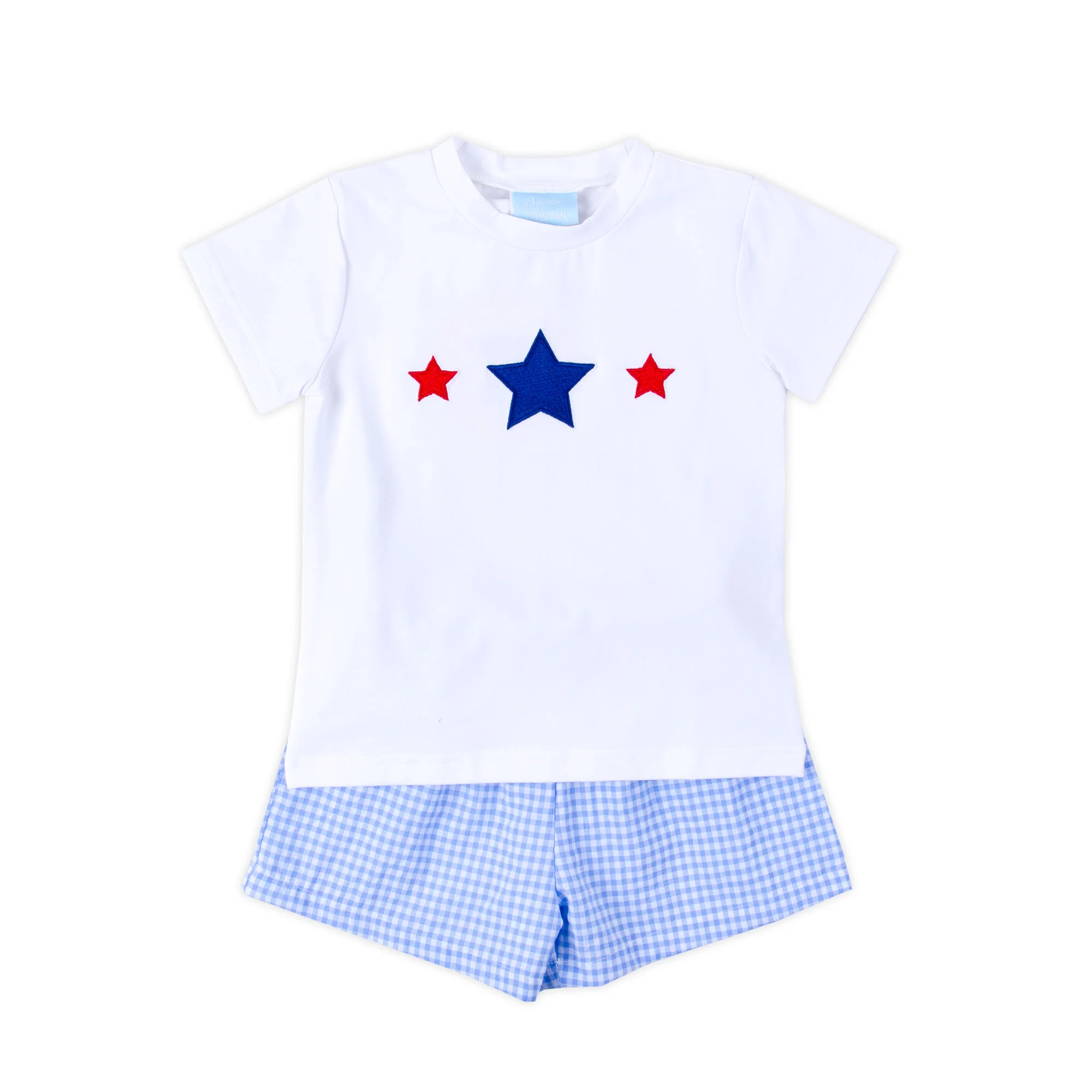 Star Spangled Light Blue Gingham Short Set - Image 4
