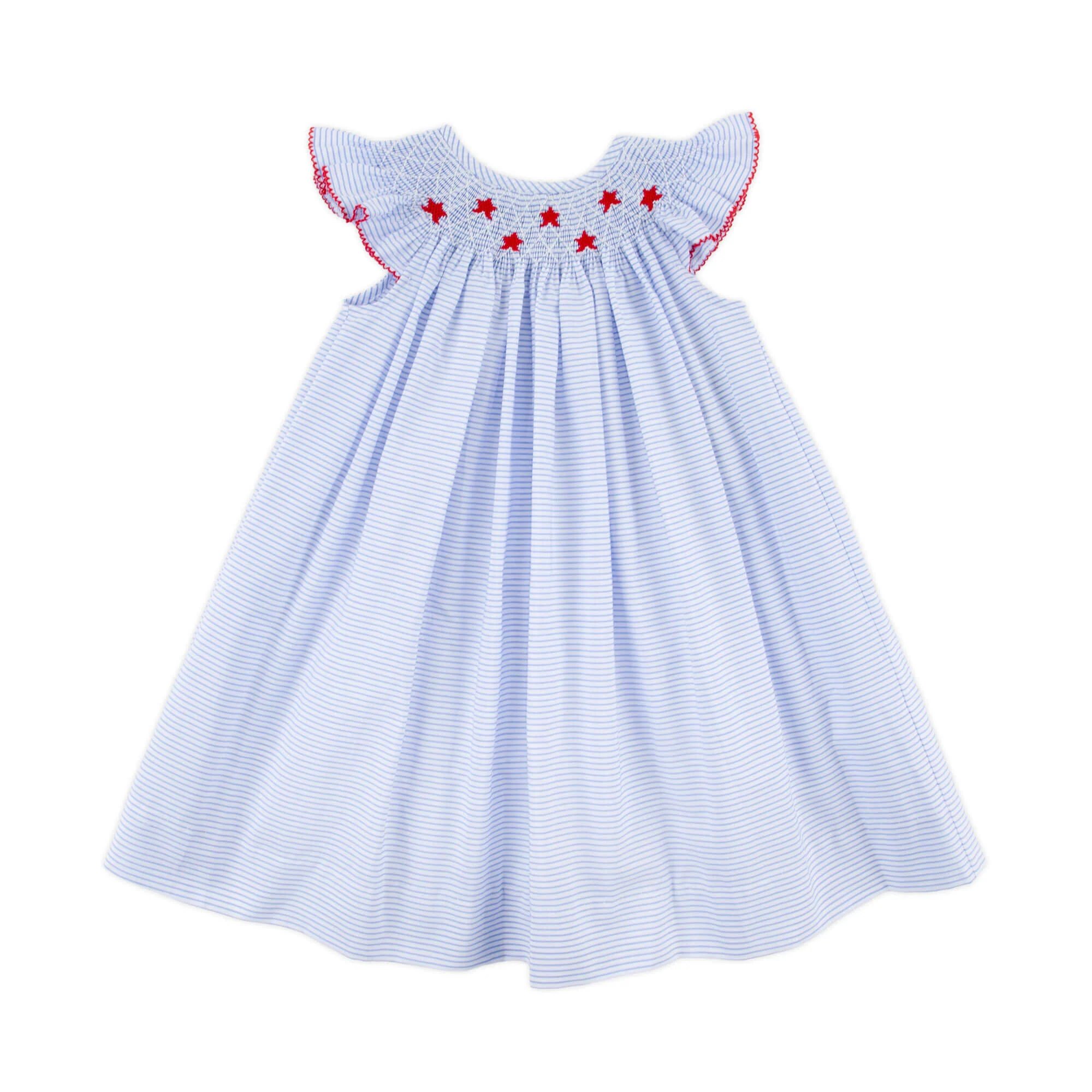 Stars and Stripes Light Blue Smocked Angel Sleeve Dress - Image 2