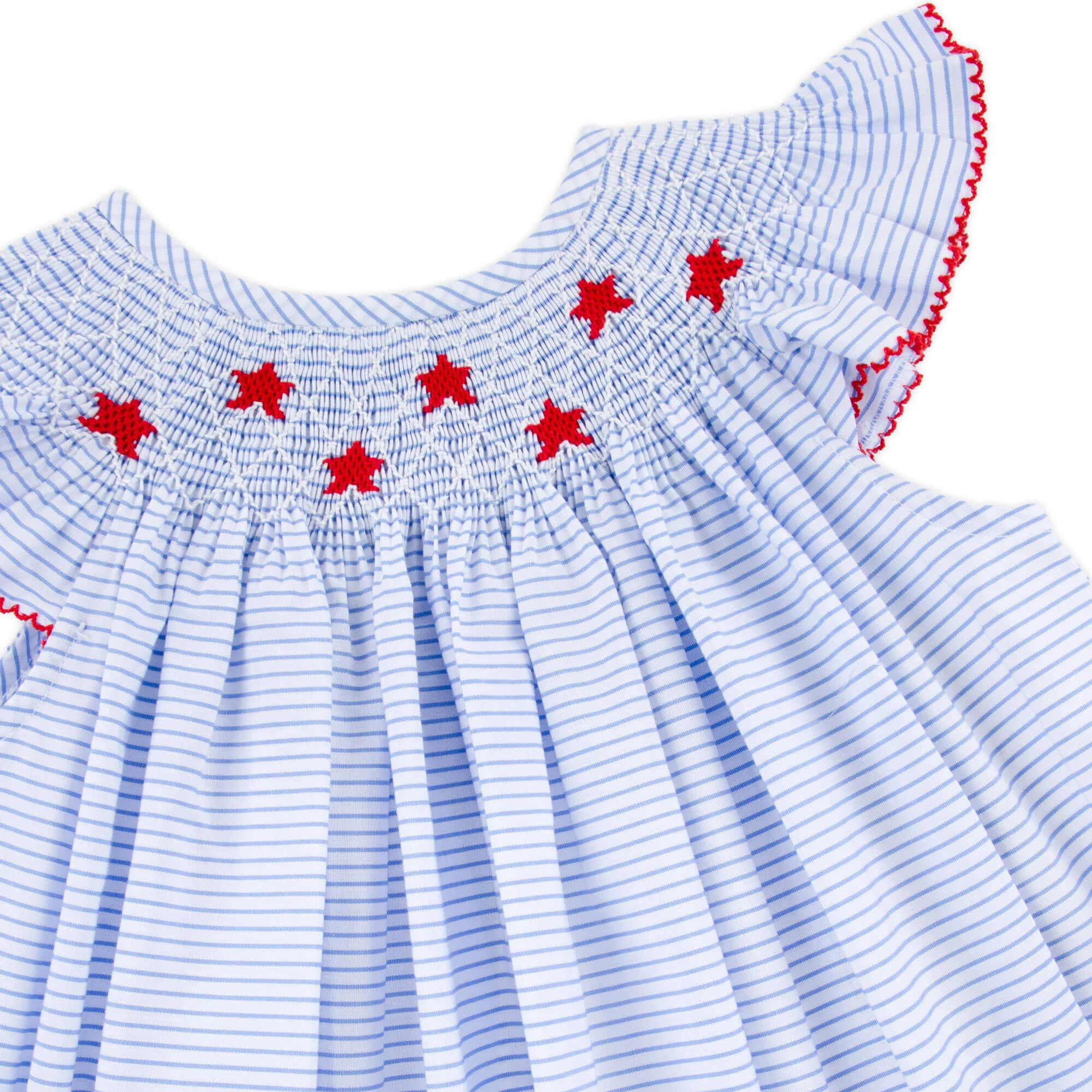 Stars and Stripes Light Blue Smocked Angel Sleeve Dress - Image 4