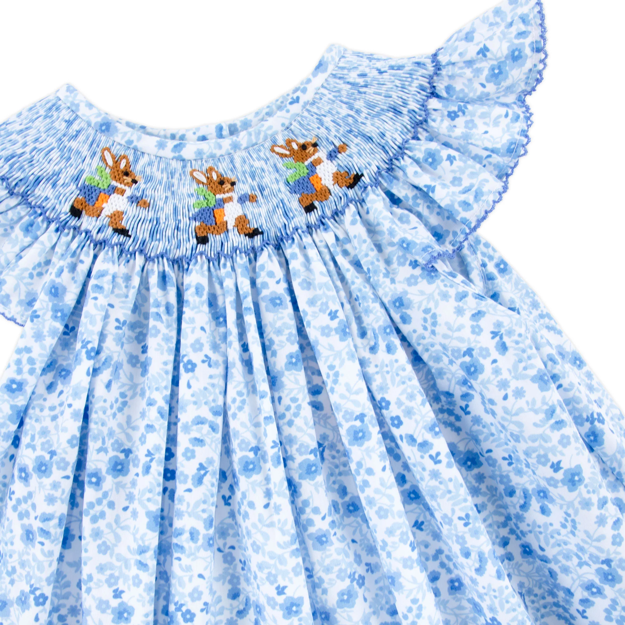 Storybook Rabbit Blue Floral Smocked Bloomer Set - Image 2
