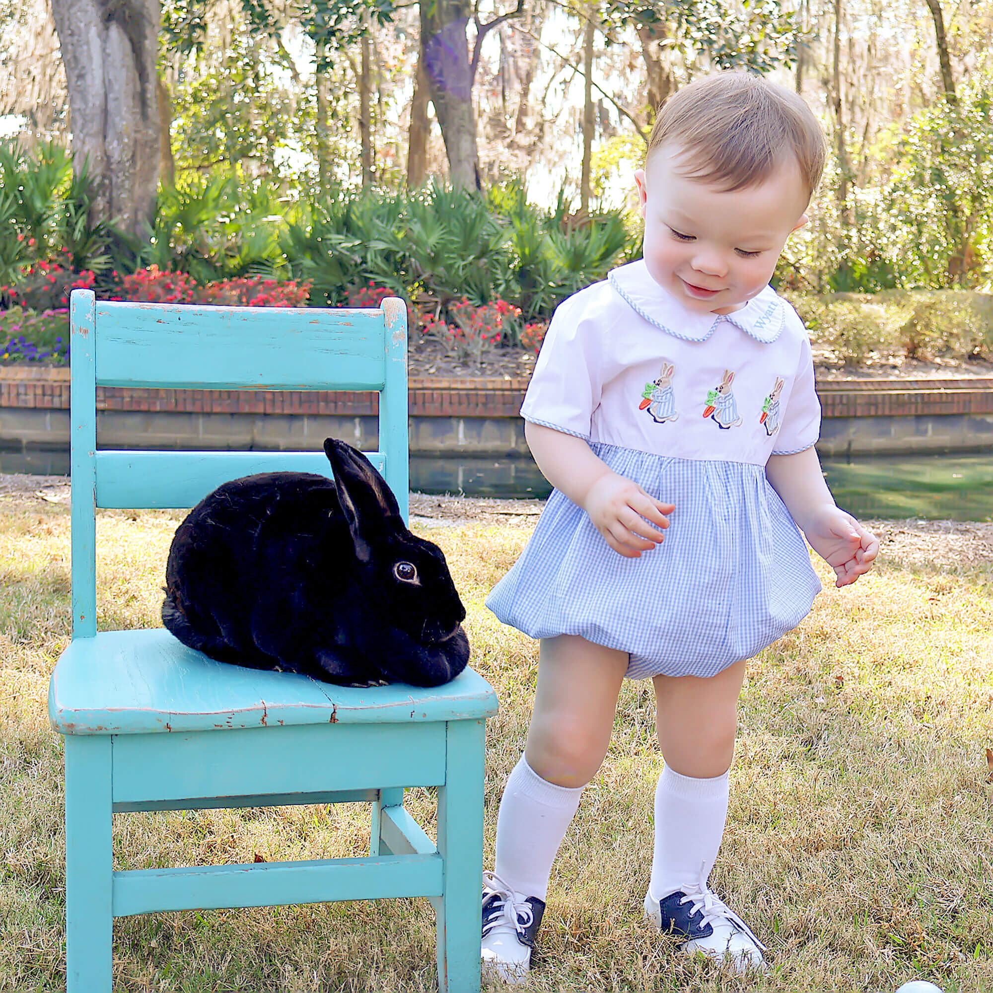 Storybook Rabbit Blue Gingham Collared Bubble - Image 3