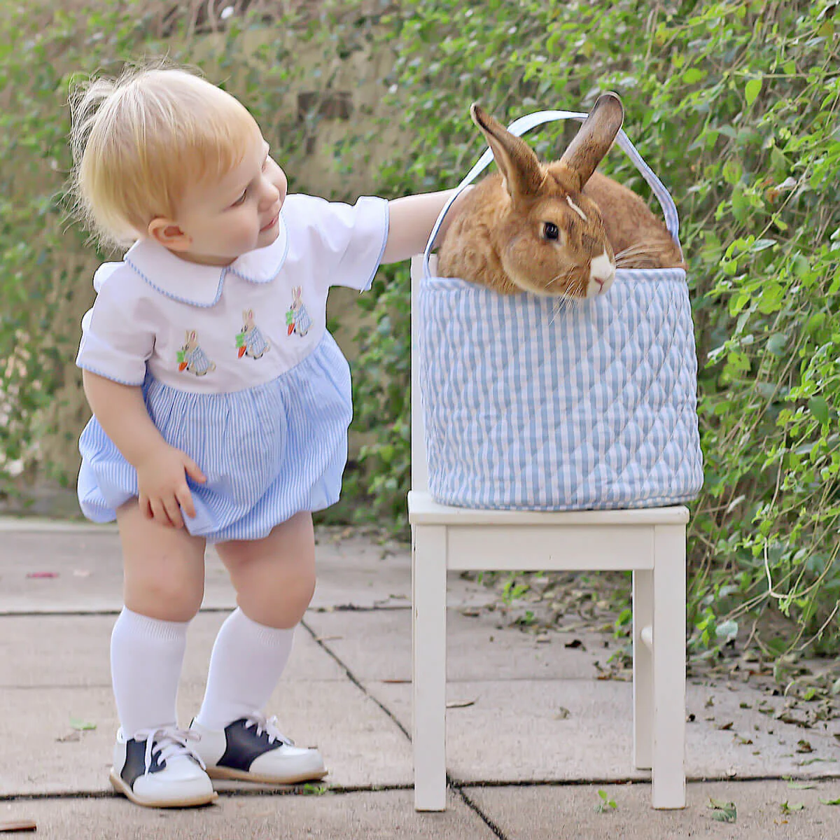 Storybook Rabbit Blue Gingham Collared Bubble - Image 5