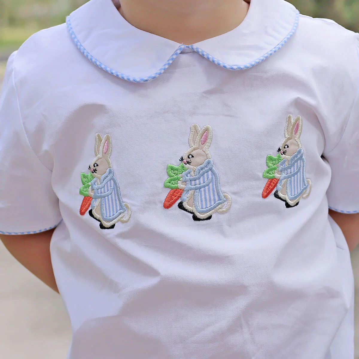 Storybook Rabbit Blue Gingham Collared Short Set - Image 2