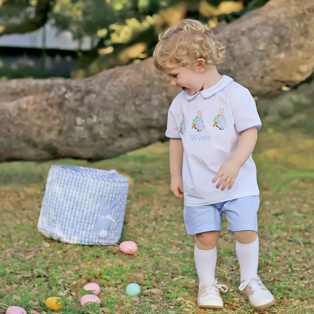 Storybook Rabbit Blue Gingham Collared Short Set - Image 3