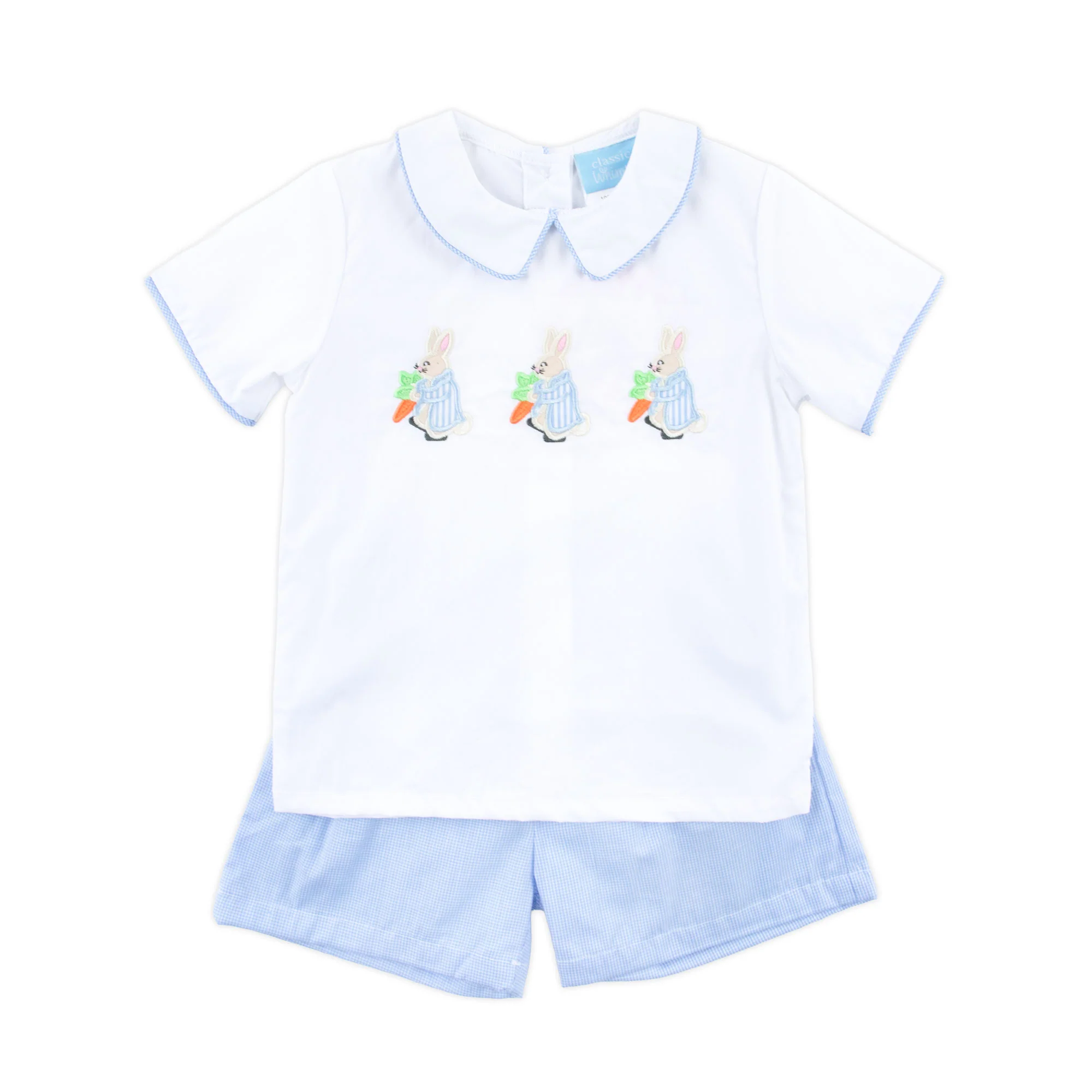 Storybook Rabbit Blue Gingham Collared Short Set - Image 5