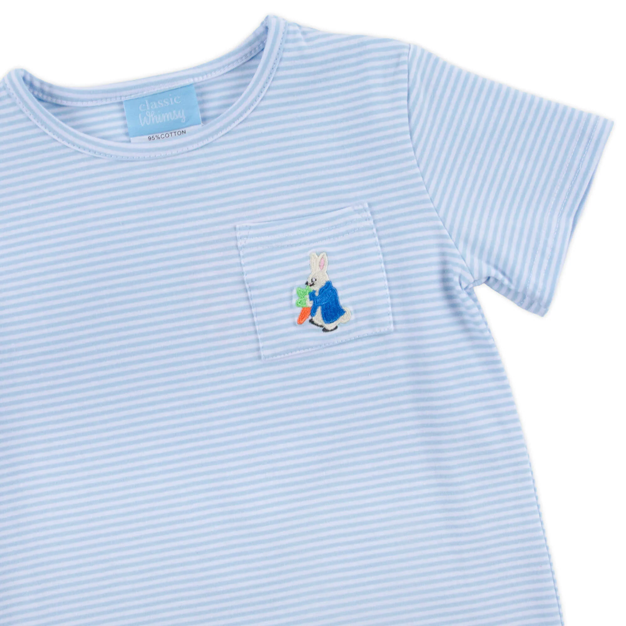 Storybook Rabbit Embroidered Light Blue Short Sleeve Pocket Shirt - Image 2