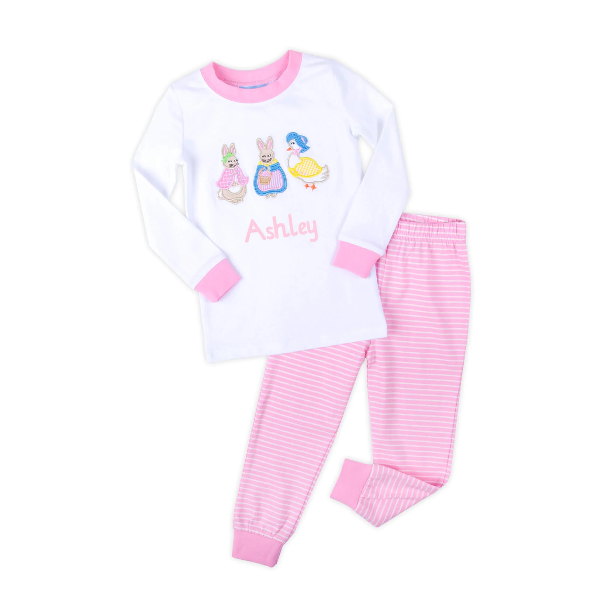 Storybook Rabbit Pink Stripe Pajamas - Image 3