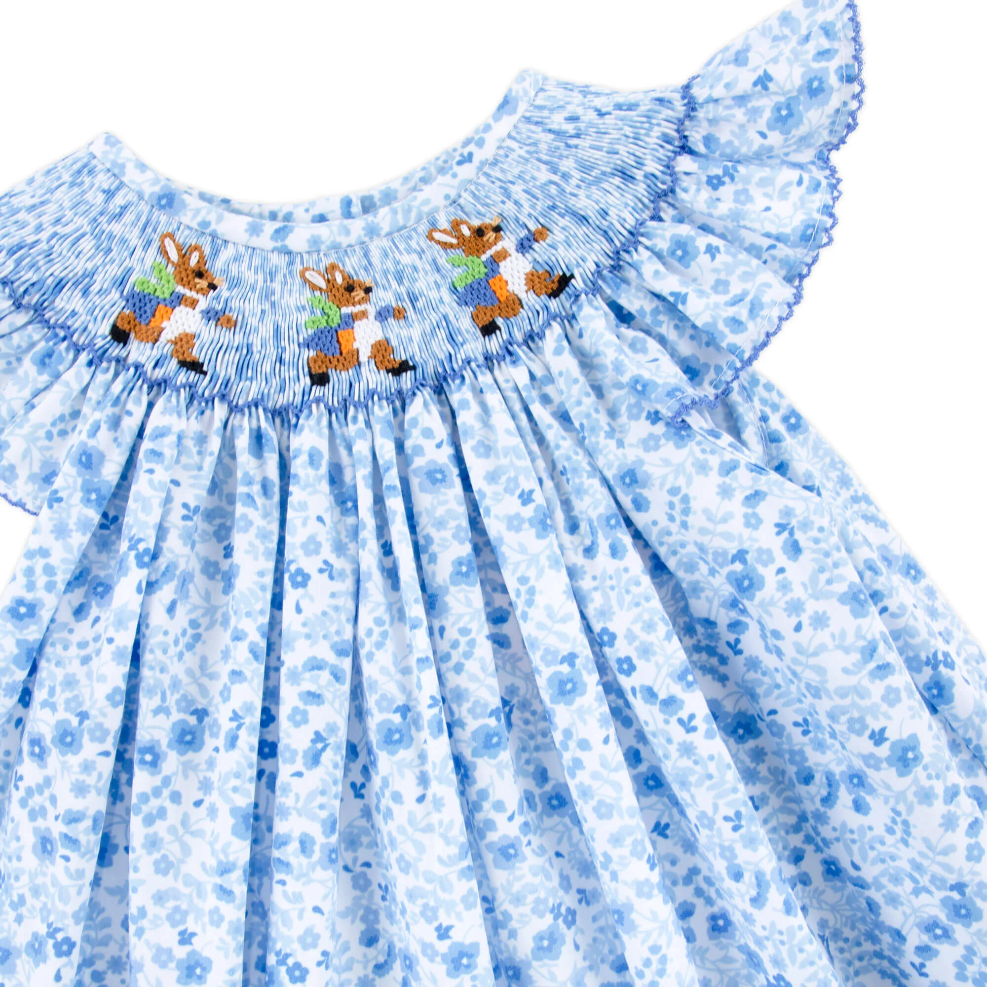 Storybook Rabbit Blue Floral Smocked Bubble - Image 2