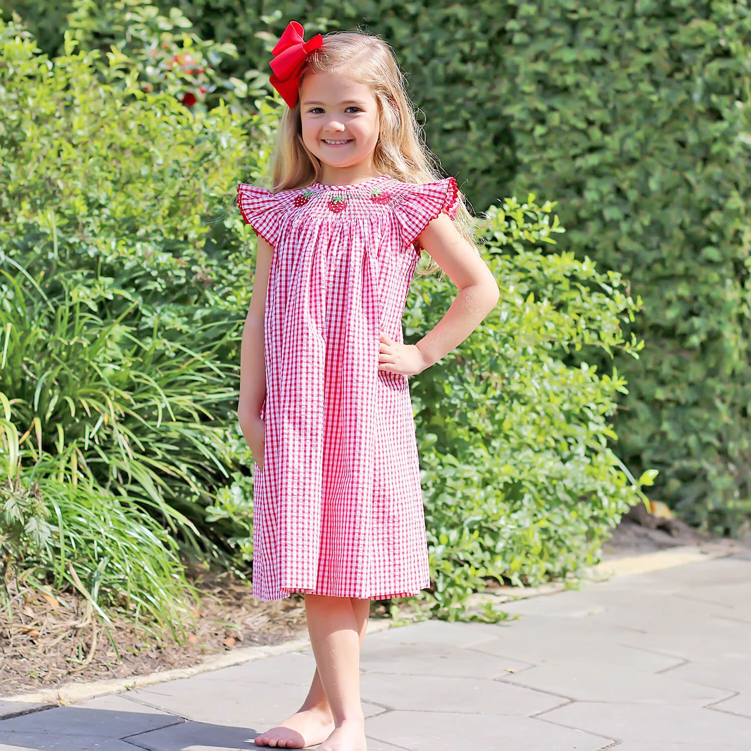 Strawberry Smocked Red Check Dress - Image 3