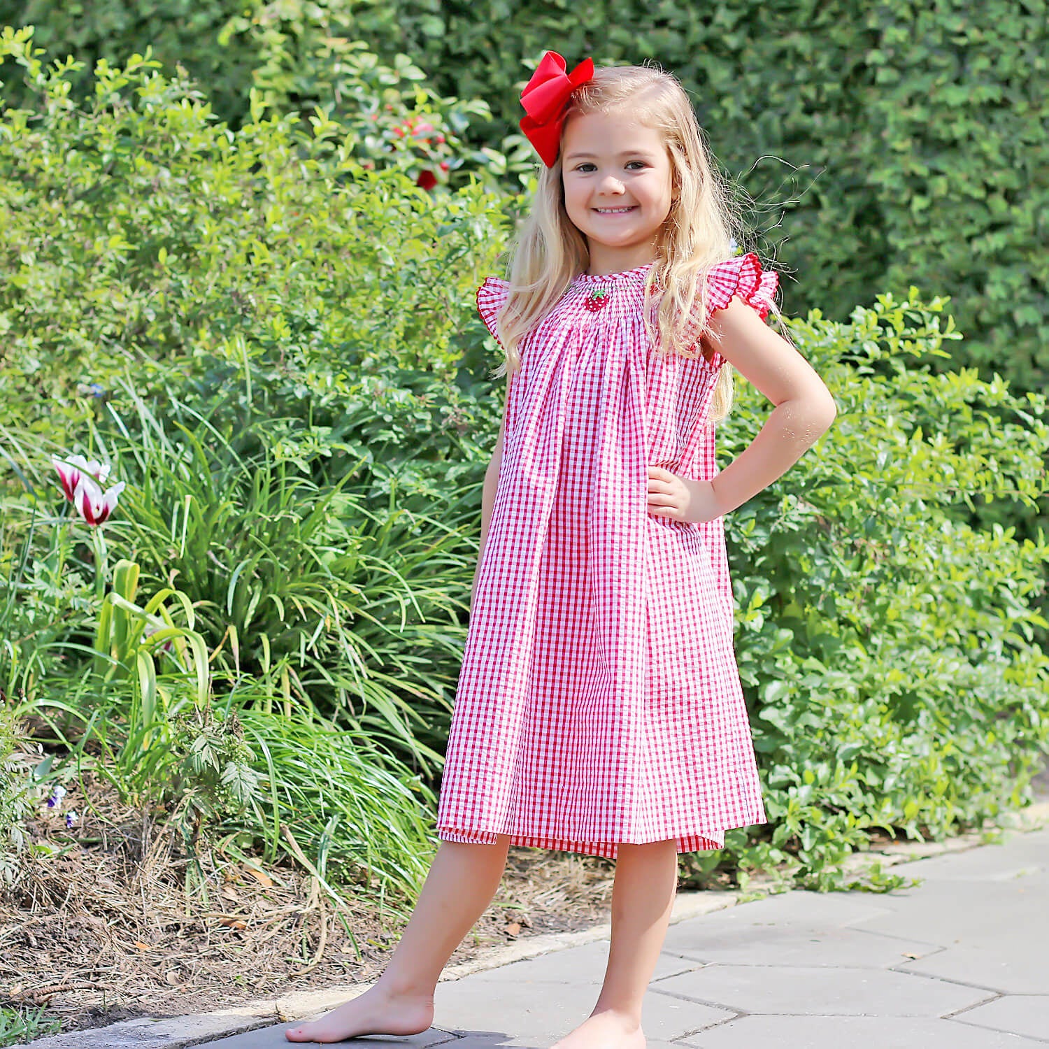 Strawberry Smocked Red Check Dress - Image 6