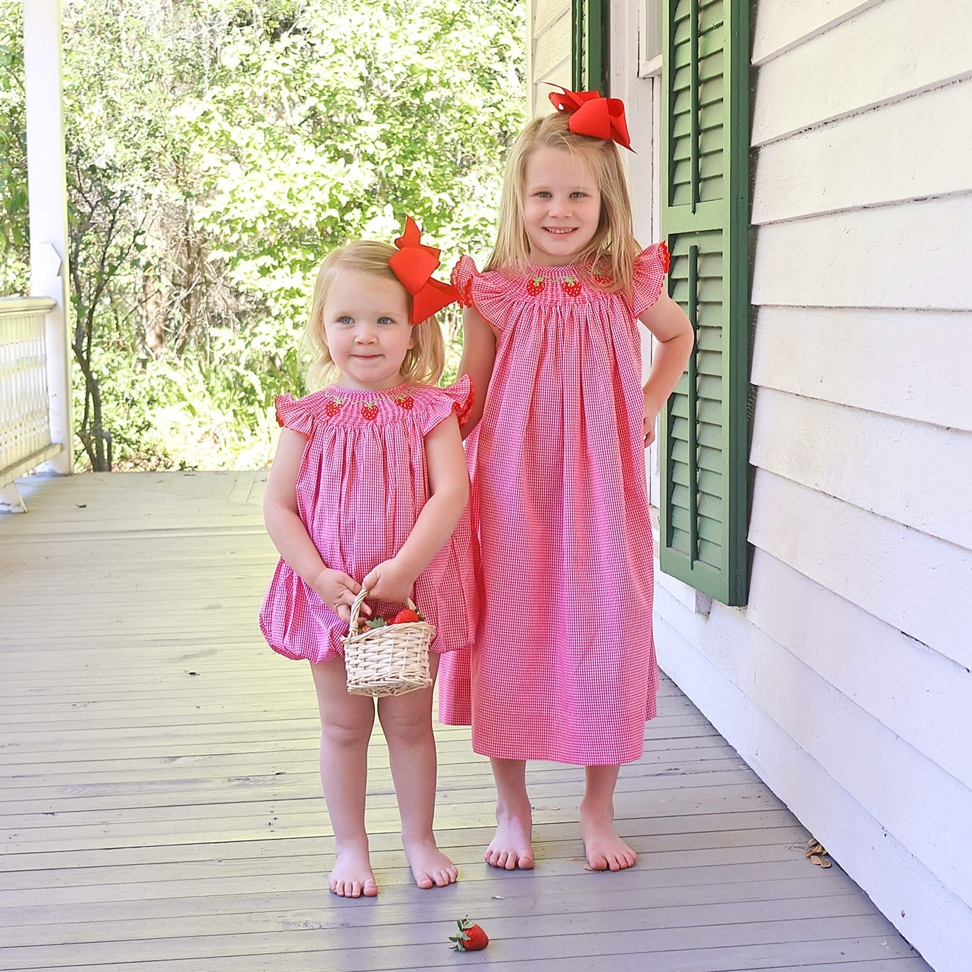 Strawberry Smocked Red Gingham Angel Sleeve Bubble - Image 5