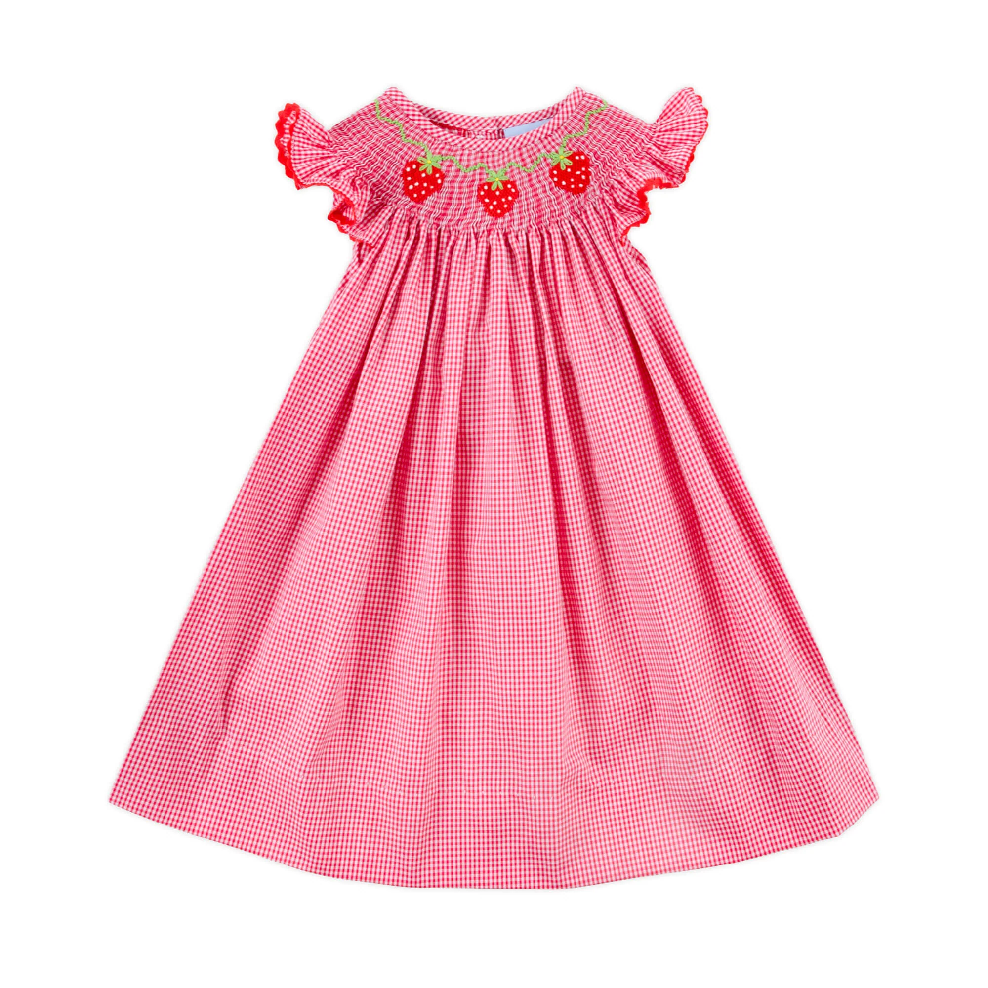 Strawberry Smocked Red Gingham Angel Sleeve Dress - Image 4