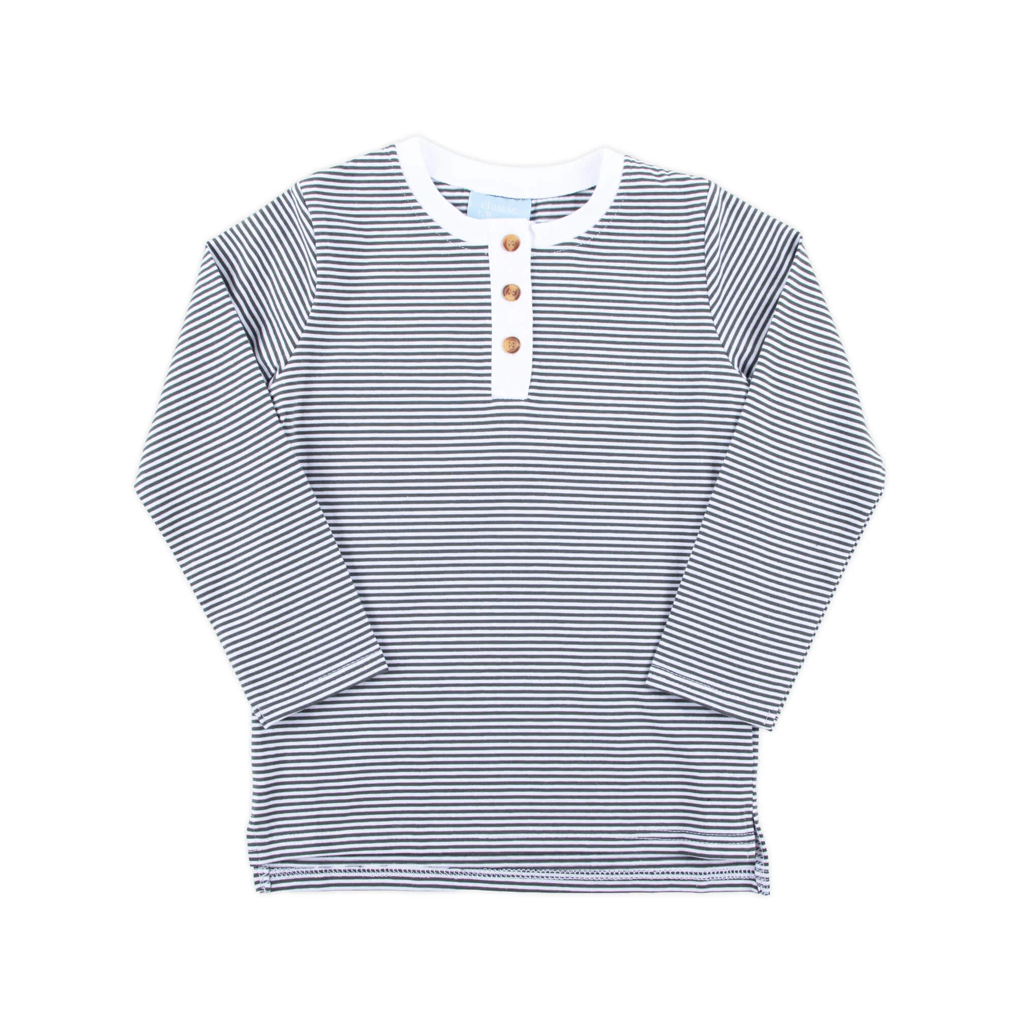 Black Stripe Long Sleeve Henley Shirt - Image 2